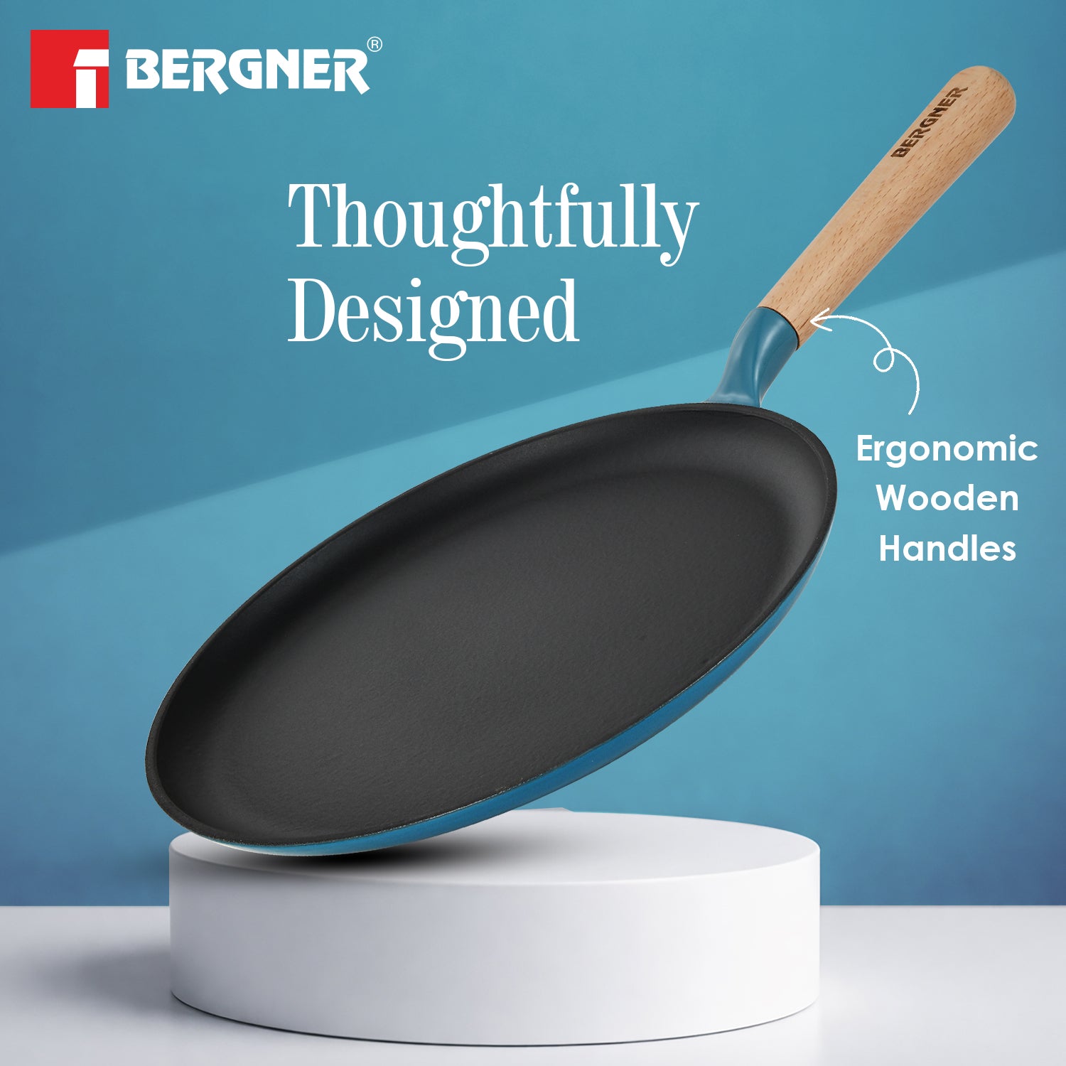 Excalibur Light Cast Iron Dosa Tawa 30cm - Induction Bottom, Blue