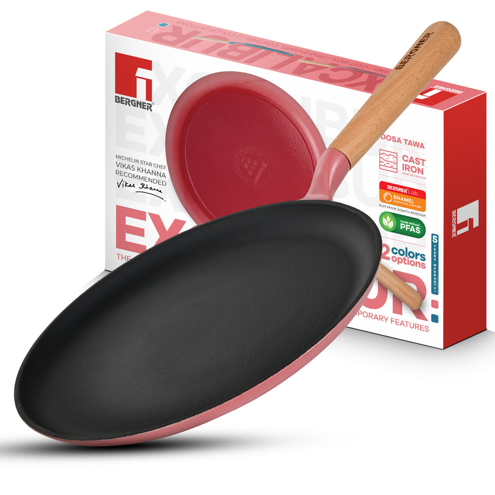 Excalibur Light Cast Iron Dosa Tawa 30cm - Induction Bottom, Pink