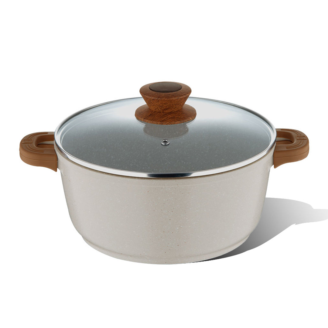 Bergner Naturally Cast Aluminum Casserole with Glass Lid, Non-Stick Casserole with Marble Coating, Comes with Non-Woven Trivet - Induction Bottom