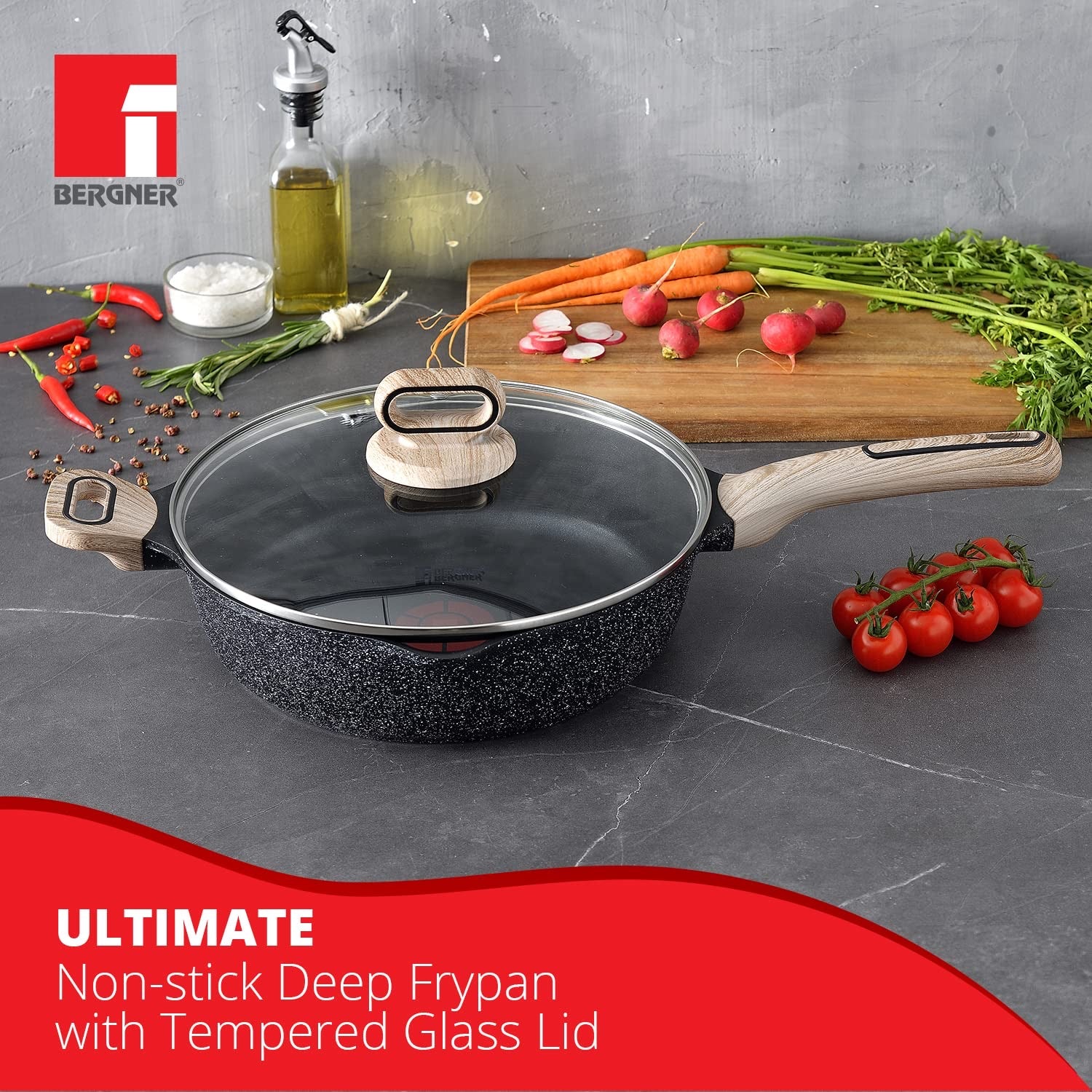 Ultimate ILag Marble Non-Stick Deep Frypan 28 cm, 3.2 Litres, Induction Bottom