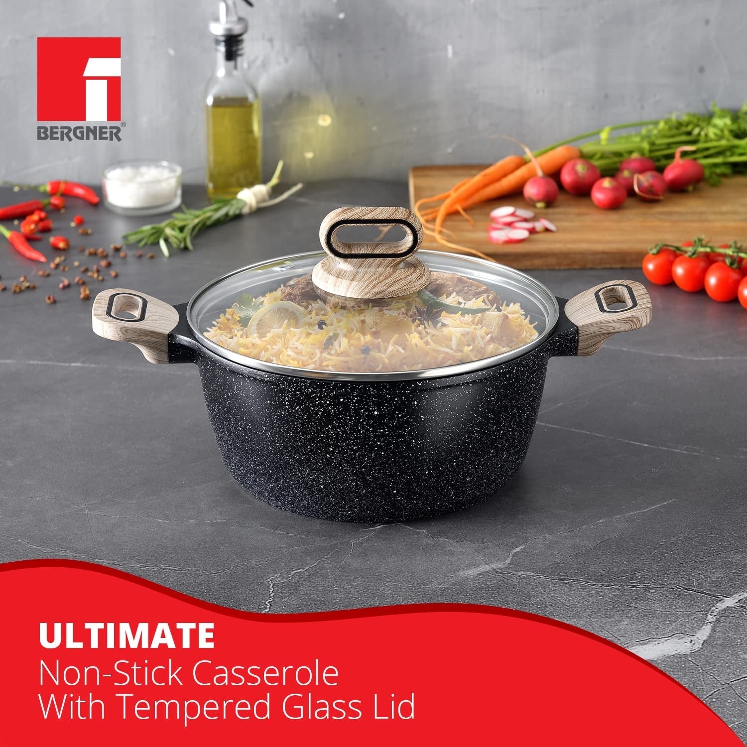 Ultimate ILag Marble Non-Stick Casserole - Induction Bottom (Grey)
