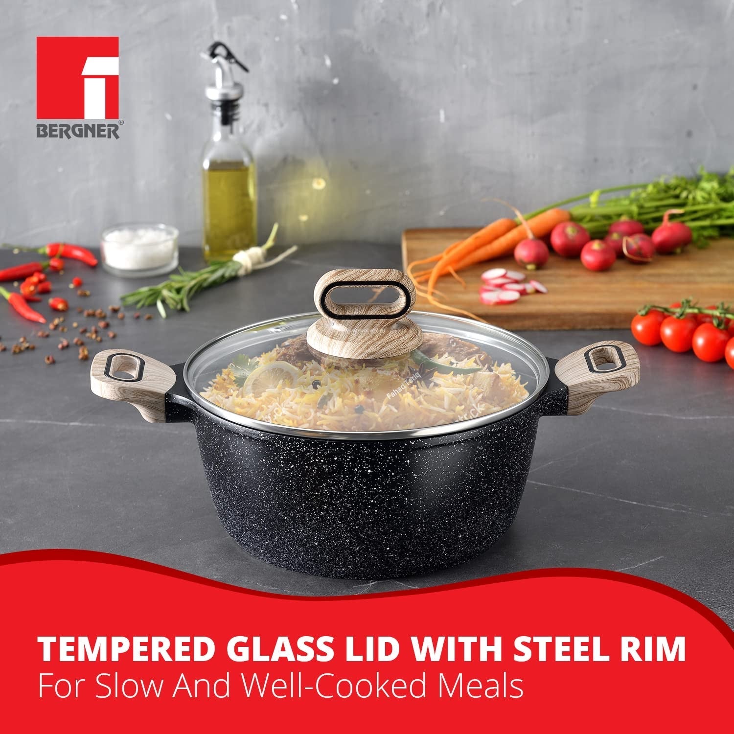 Ultimate ILag Marble Non-Stick Casserole - Induction Bottom (Grey)