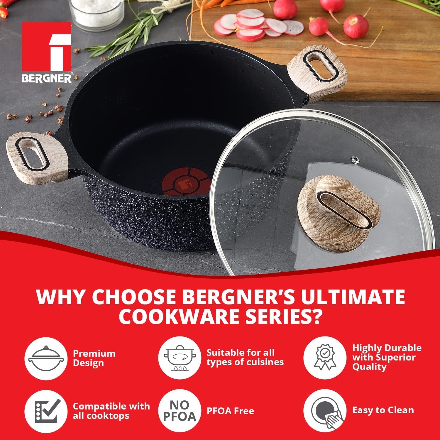 Ultimate ILag Marble Non-Stick Casserole - Induction Bottom (Grey)