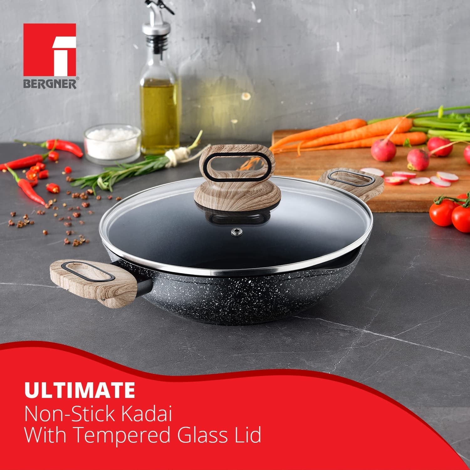 Ultimate ILag Marble Non-Stick Kadai 24 cm, 2 Litres - Induction Bottom