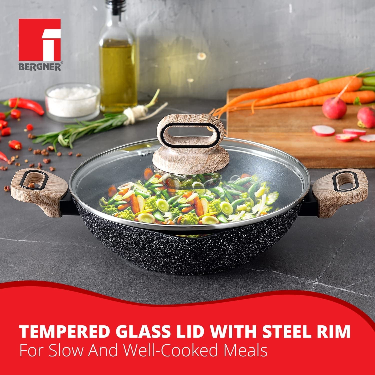 Ultimate ILag Marble Non-Stick Kadai 24 cm, 2 Litres - Induction Bottom
