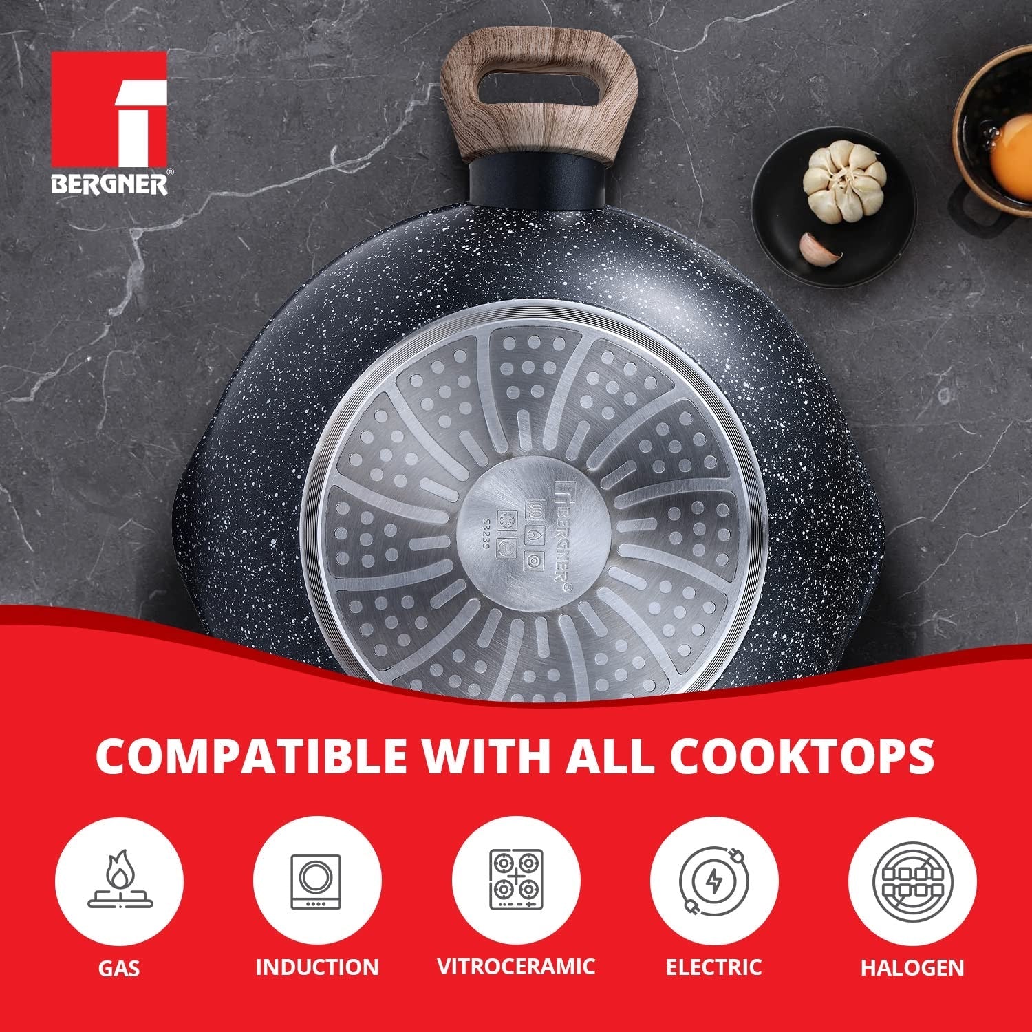 Ultimate ILag Marble Non-Stick Kadai 24 cm, 2 Litres - Induction Bottom