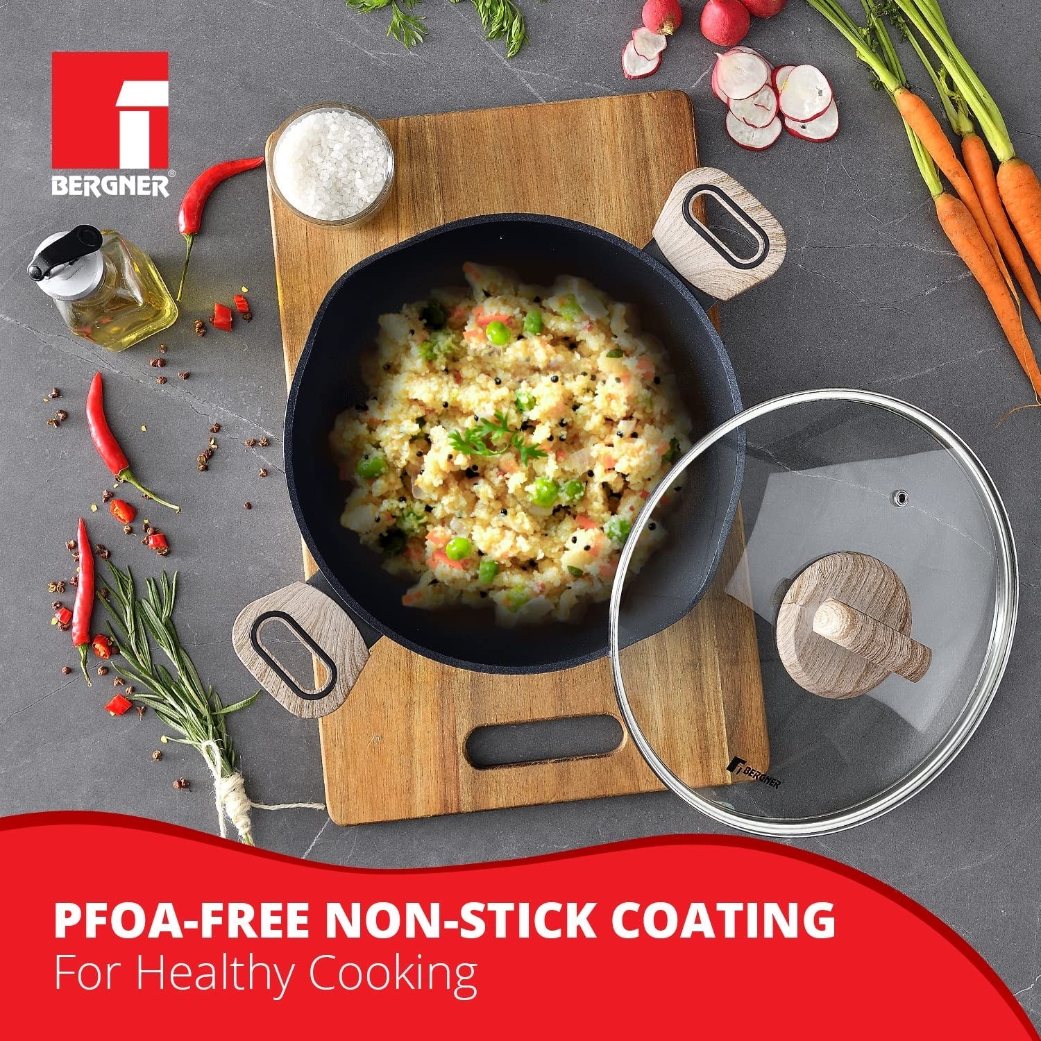 Ultimate ILag Marble Non-Stick Kadai 28 cm, 3.3 Litres - Induction Bottom