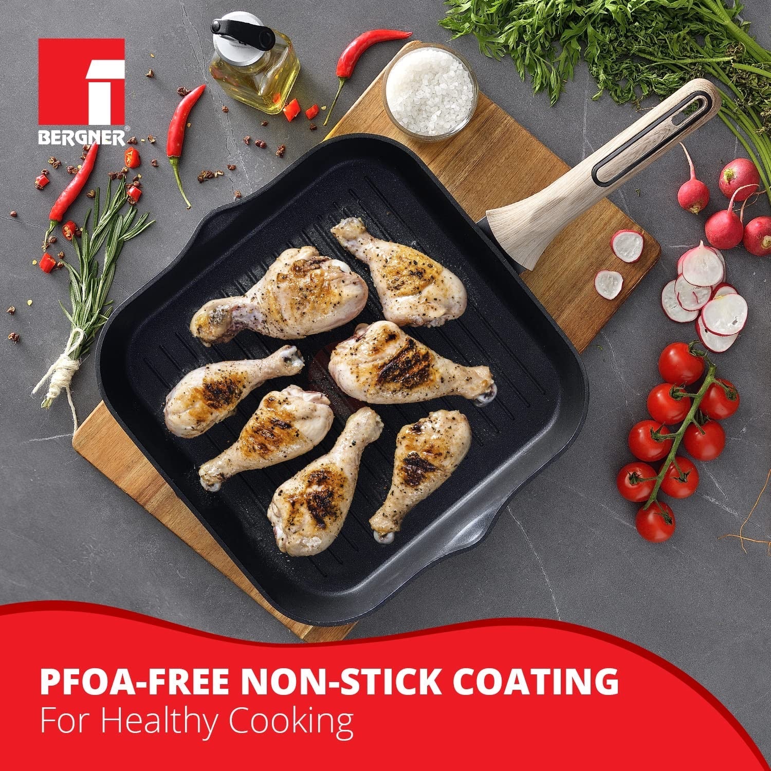 Ultimate ILag Marble Non-Stick Grillpan, 28 cm, Induction Bottom
