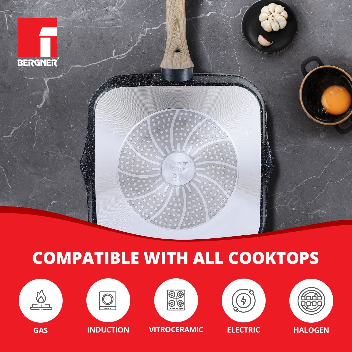 Ultimate ILag Marble Non-Stick Grillpan, 28 cm, Induction Bottom