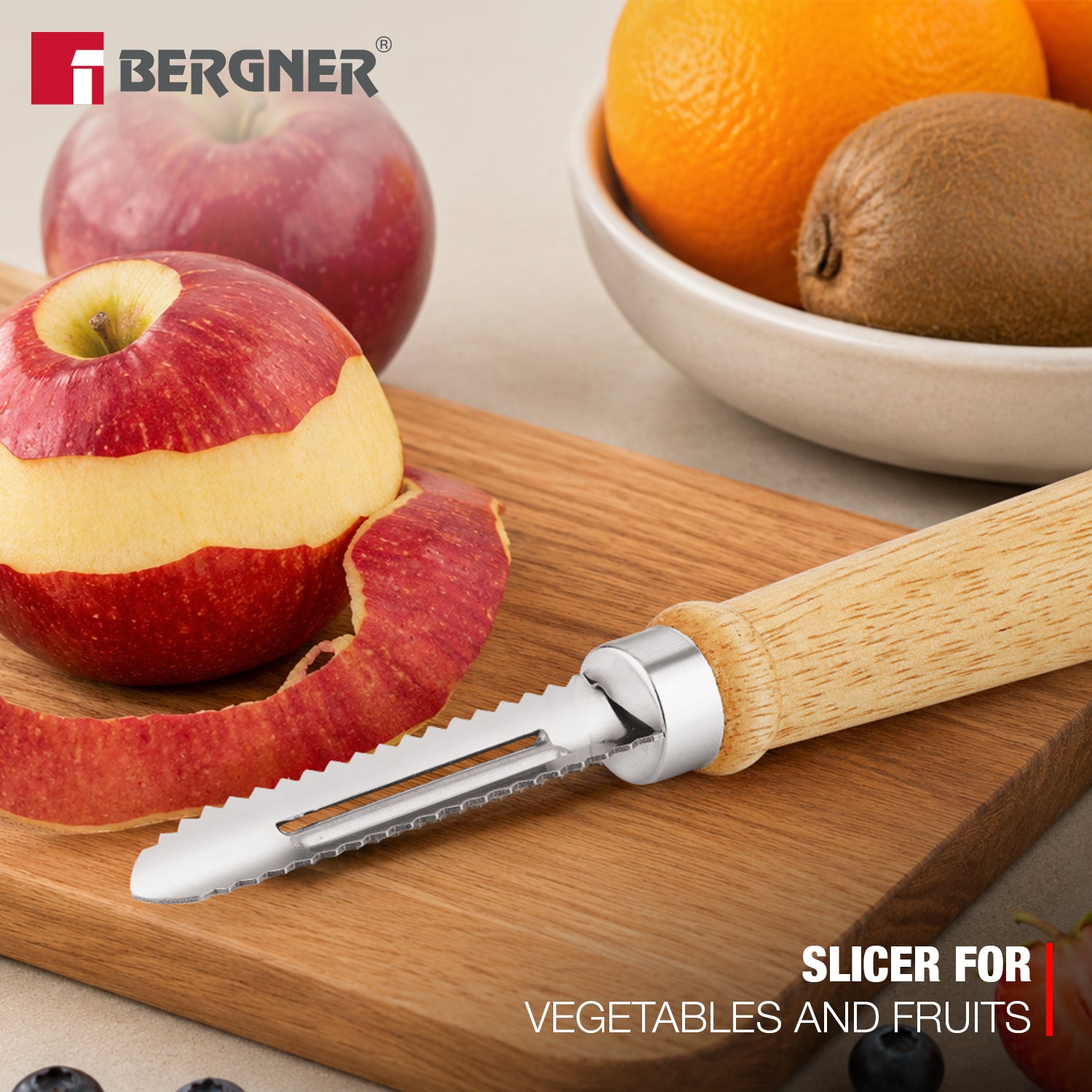 Essential Plus Stainless Steel Peeler with Wood Handle
