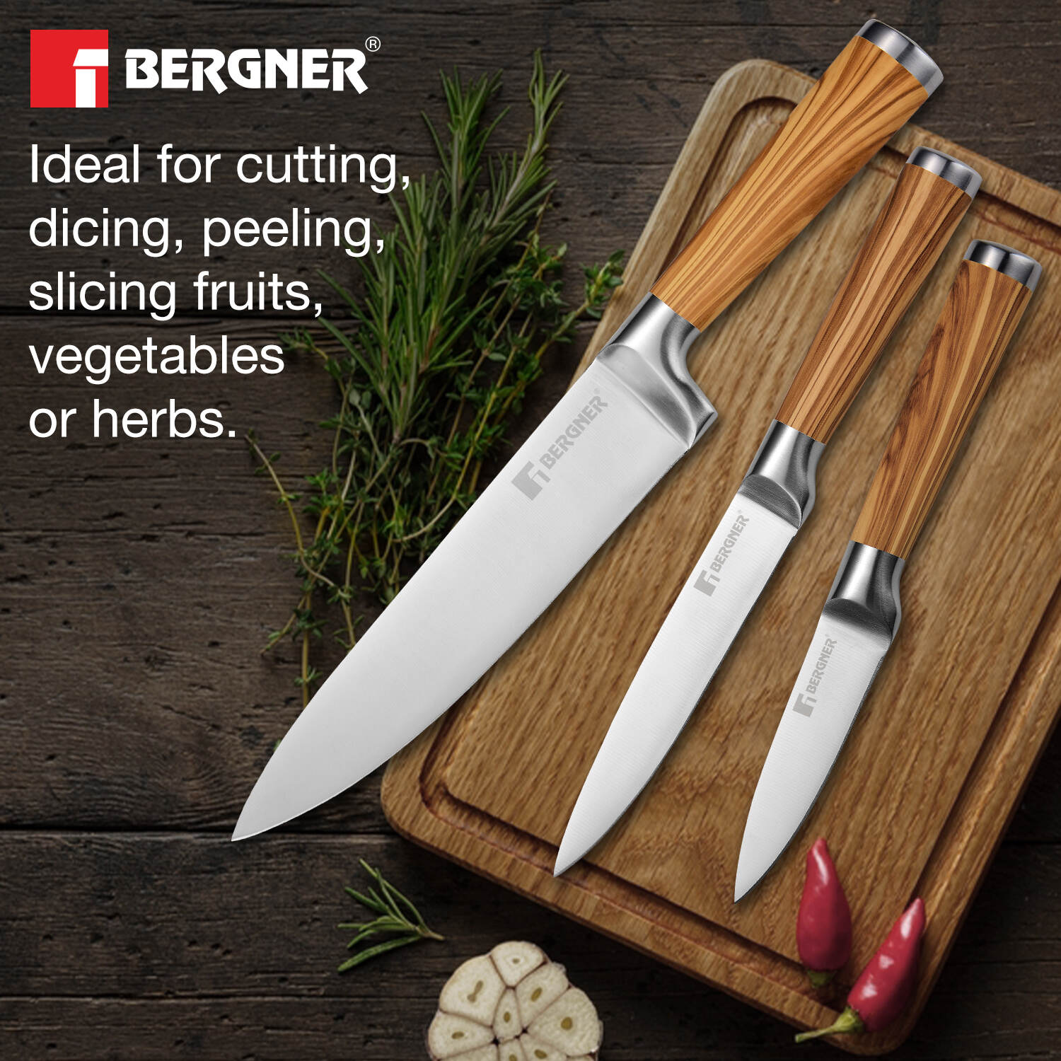 Olive Garden Stainless Steel 3 Pcs Knife Set