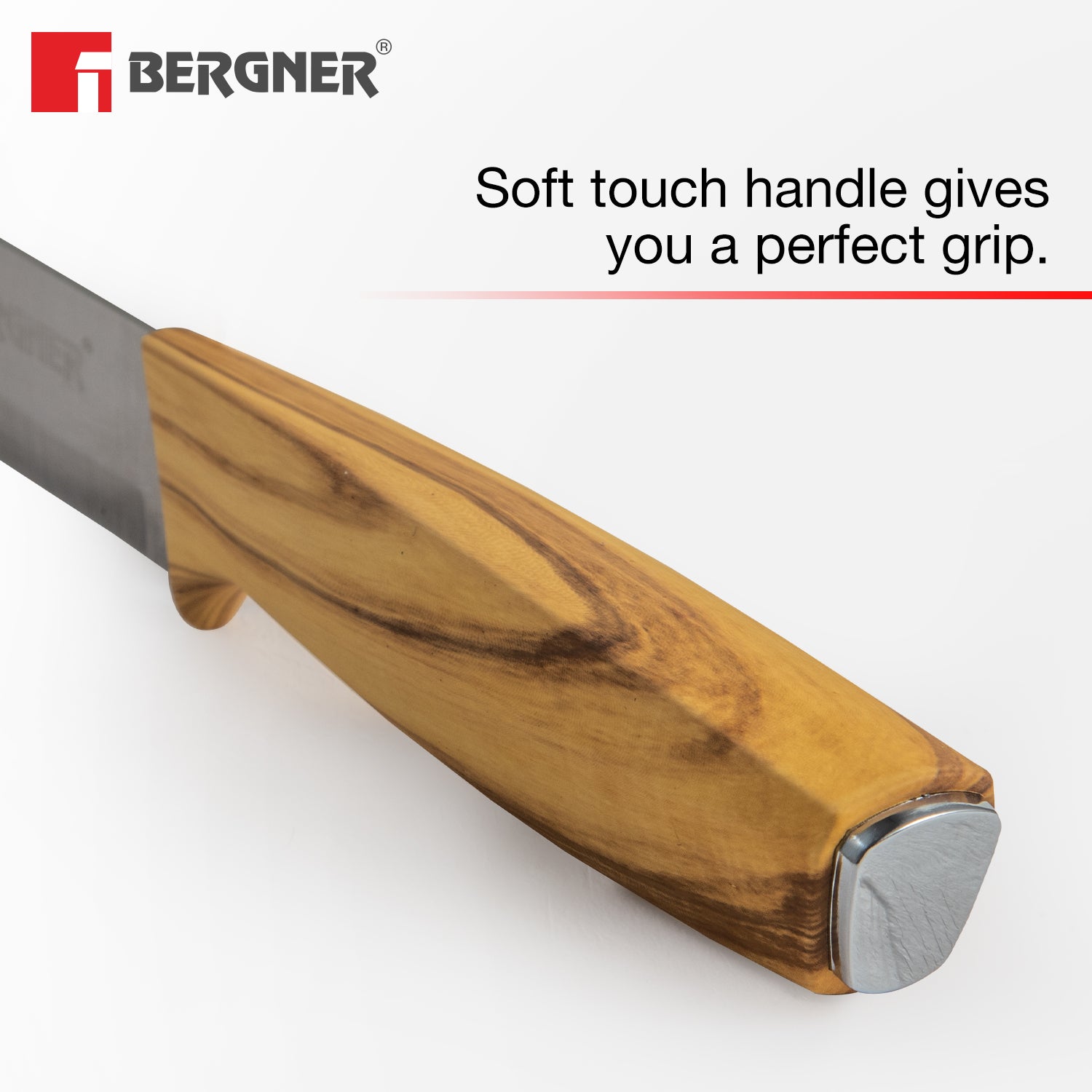 Bergner Olive Garden Stainless Steel 7 Pcs Knife Set - Chef Knife, Santoku Knife, Carving Knife, Utility Knife, Paring Knife, Scissor with Wooden Block