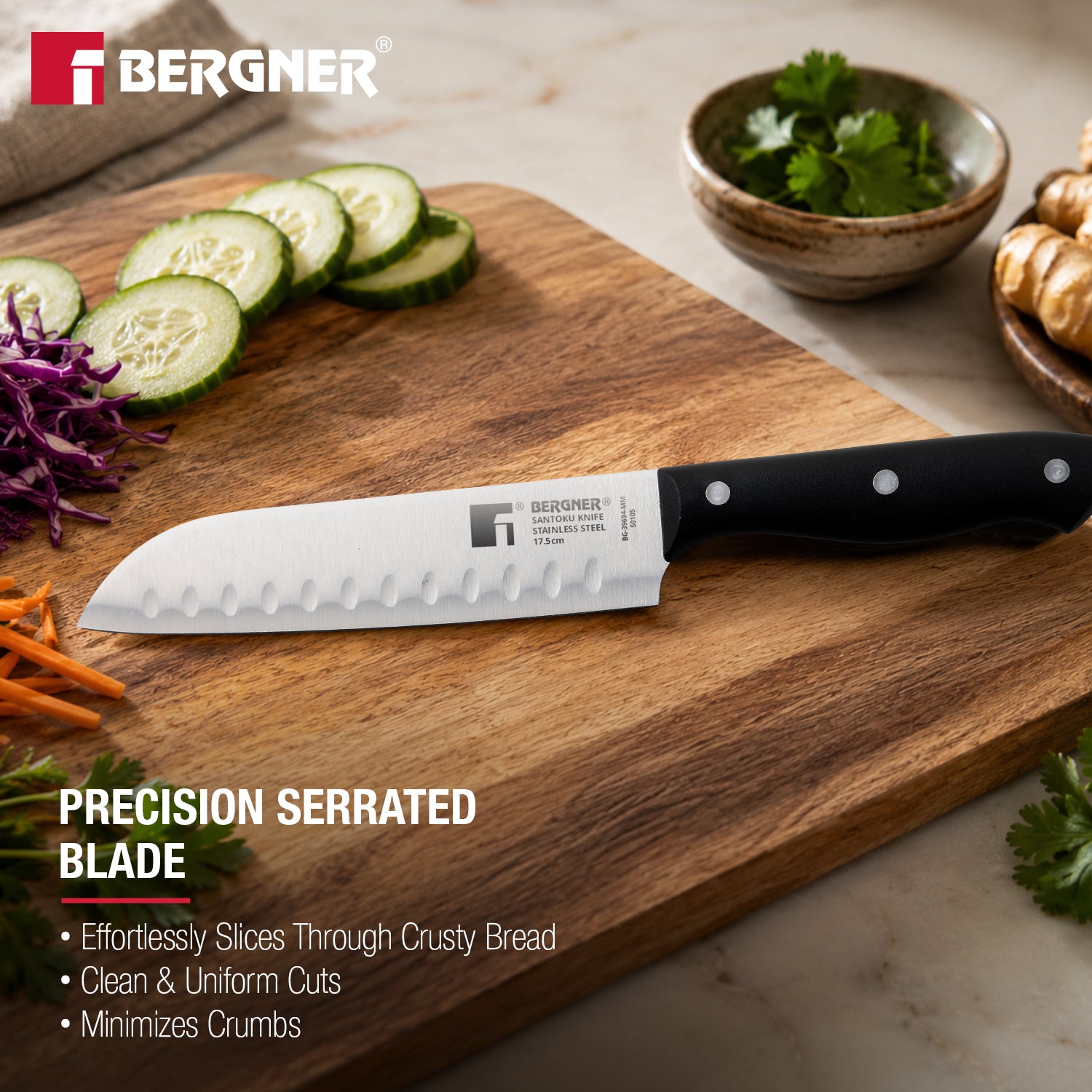 Essential Plus Stainless Steel Santoku Knife 17.5cm
