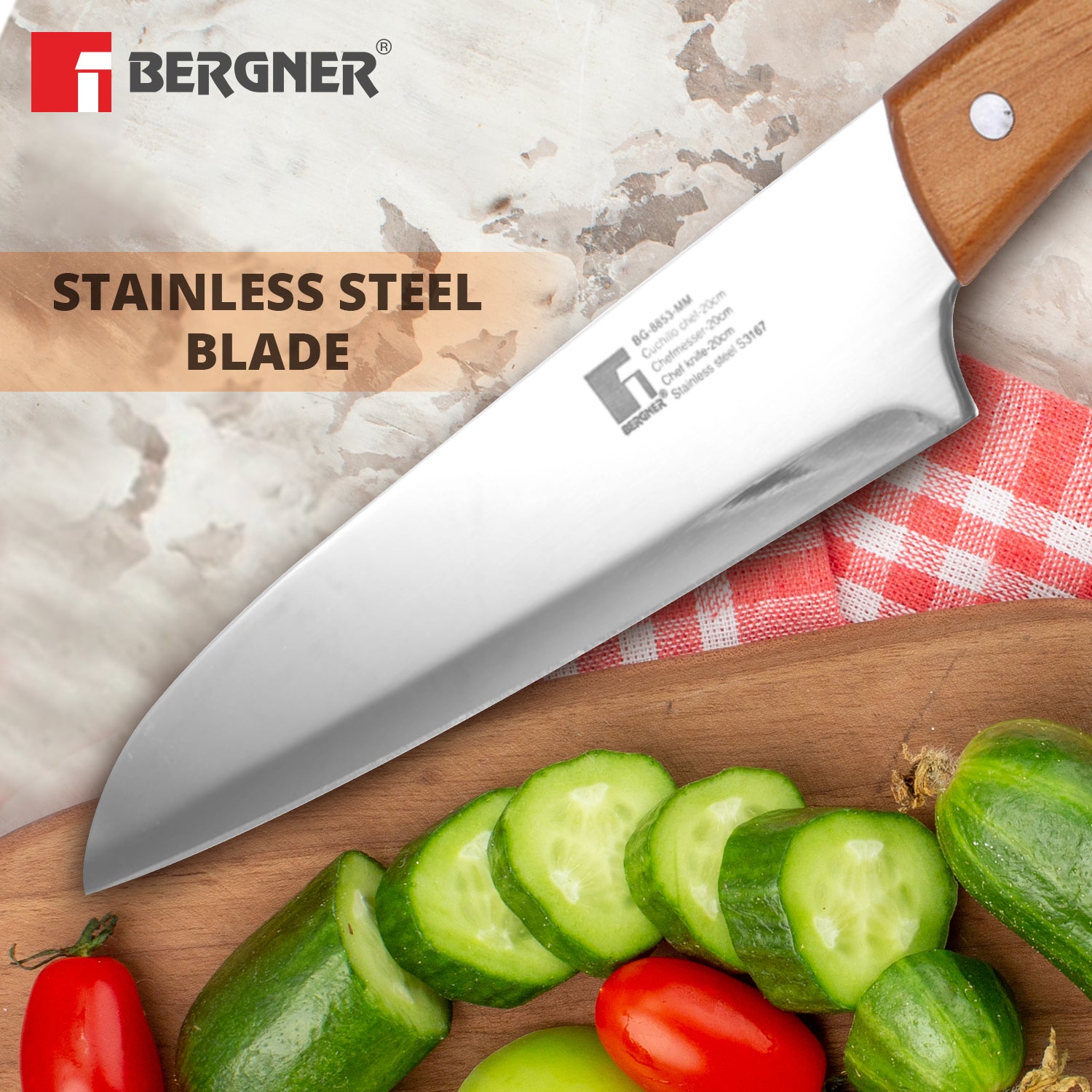 Natural 20cm Stainless Steel Chef Knife