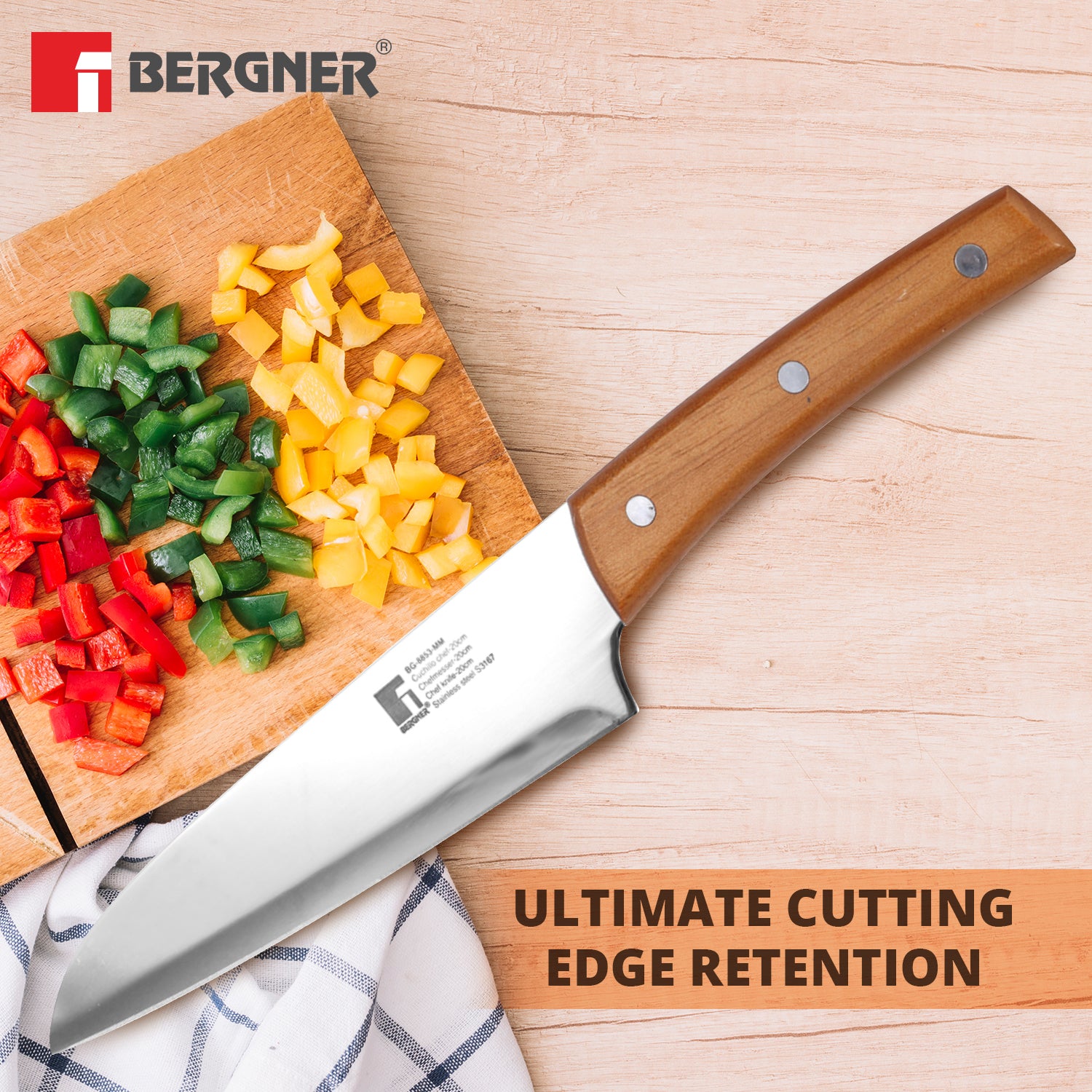 Natural 20cm Stainless Steel Chef Knife