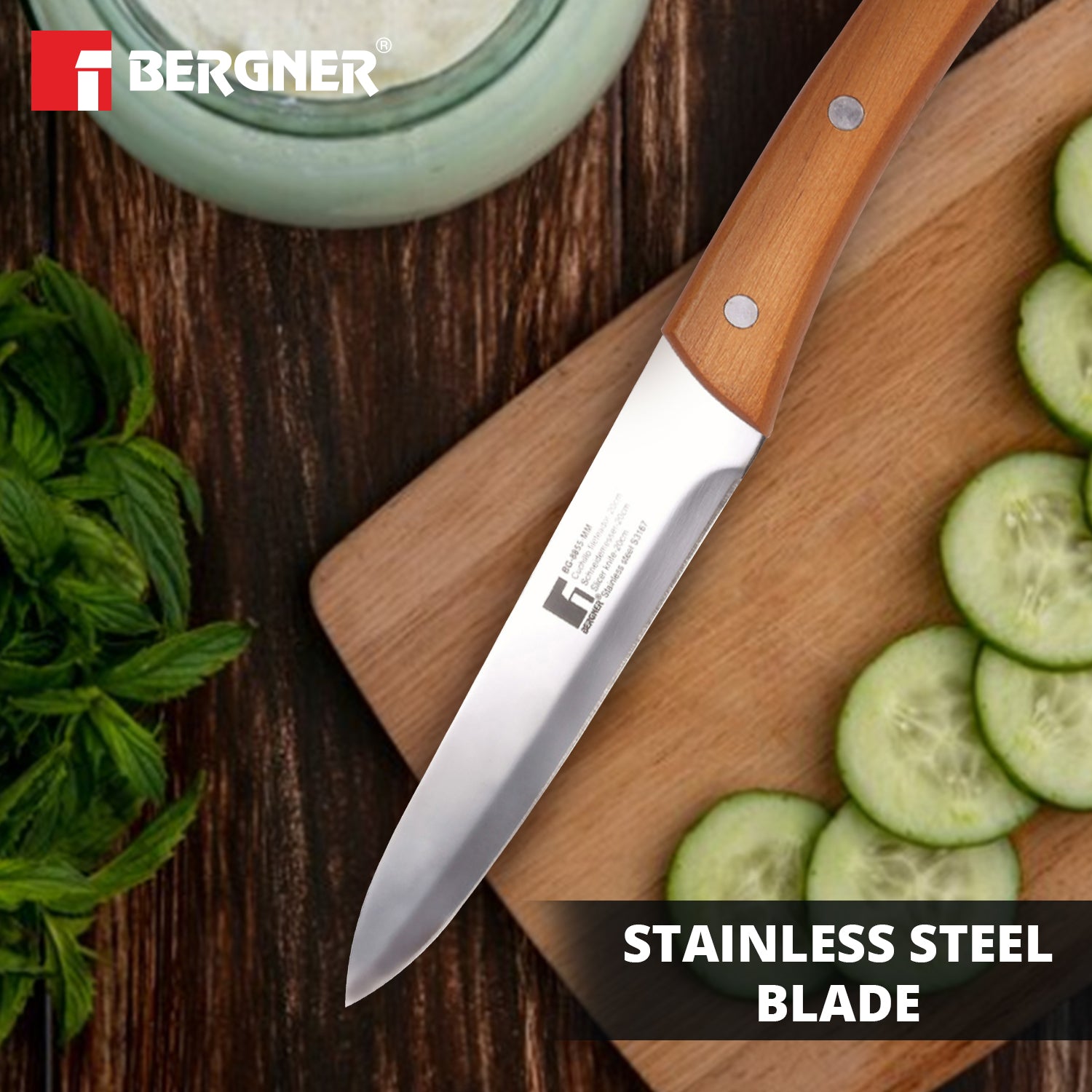 Natural Stainless Steel 20cm Slicer Kitchen Knife