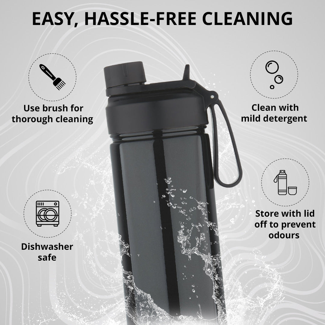 Bergner Walking SipMate Thermosteel Hot and Cold Bottle, 530ml Flask, Double Walled Bottle - Black