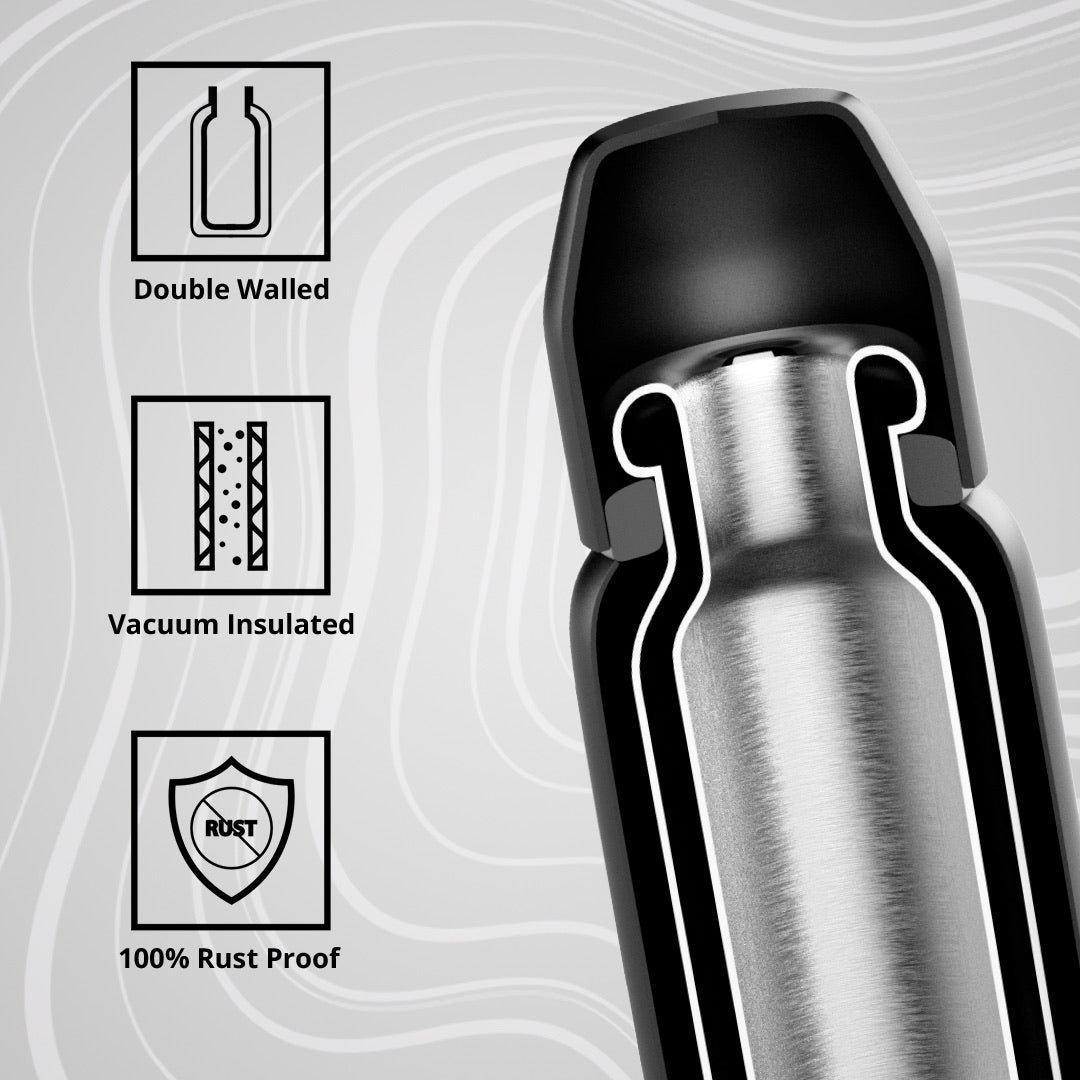 Bergner Walking SipMate Thermosteel Hot and Cold Bottle, 530ml Flask, Double Walled Bottle - Black
