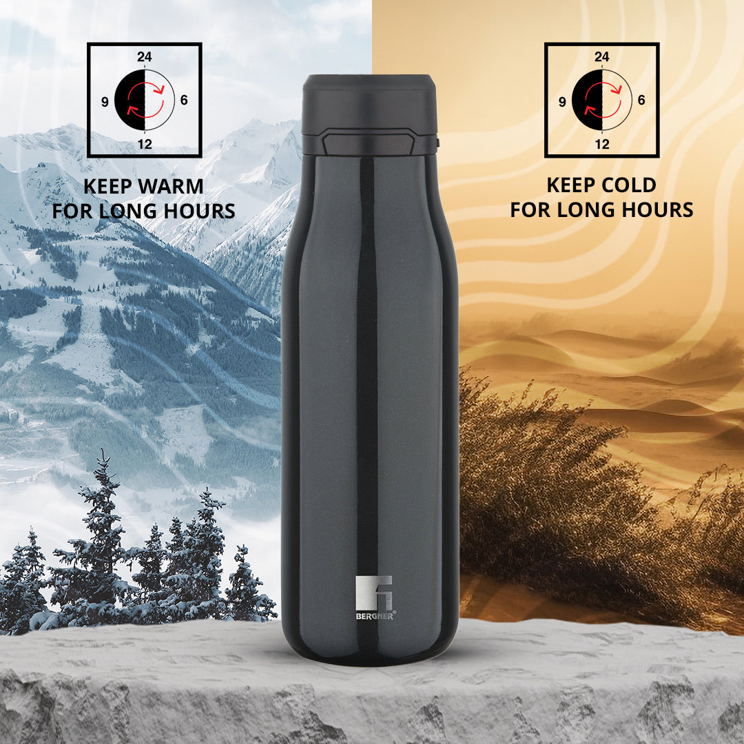 Walking Liquid Luxe Thermosteel Hot and Cold 500ml Flask, Double Wall - Black