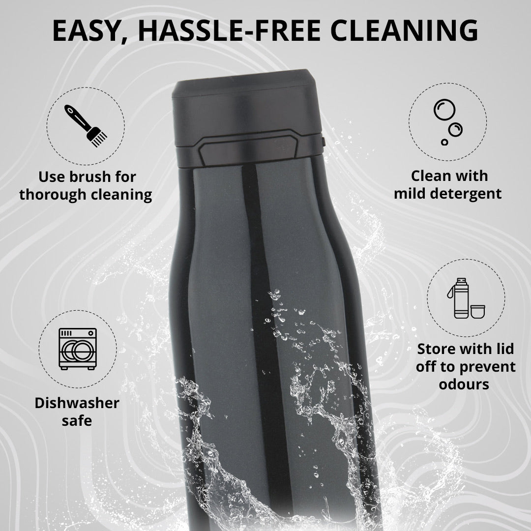 Walking Liquid Luxe Thermosteel Hot and Cold 500ml Flask, Double Wall - Black