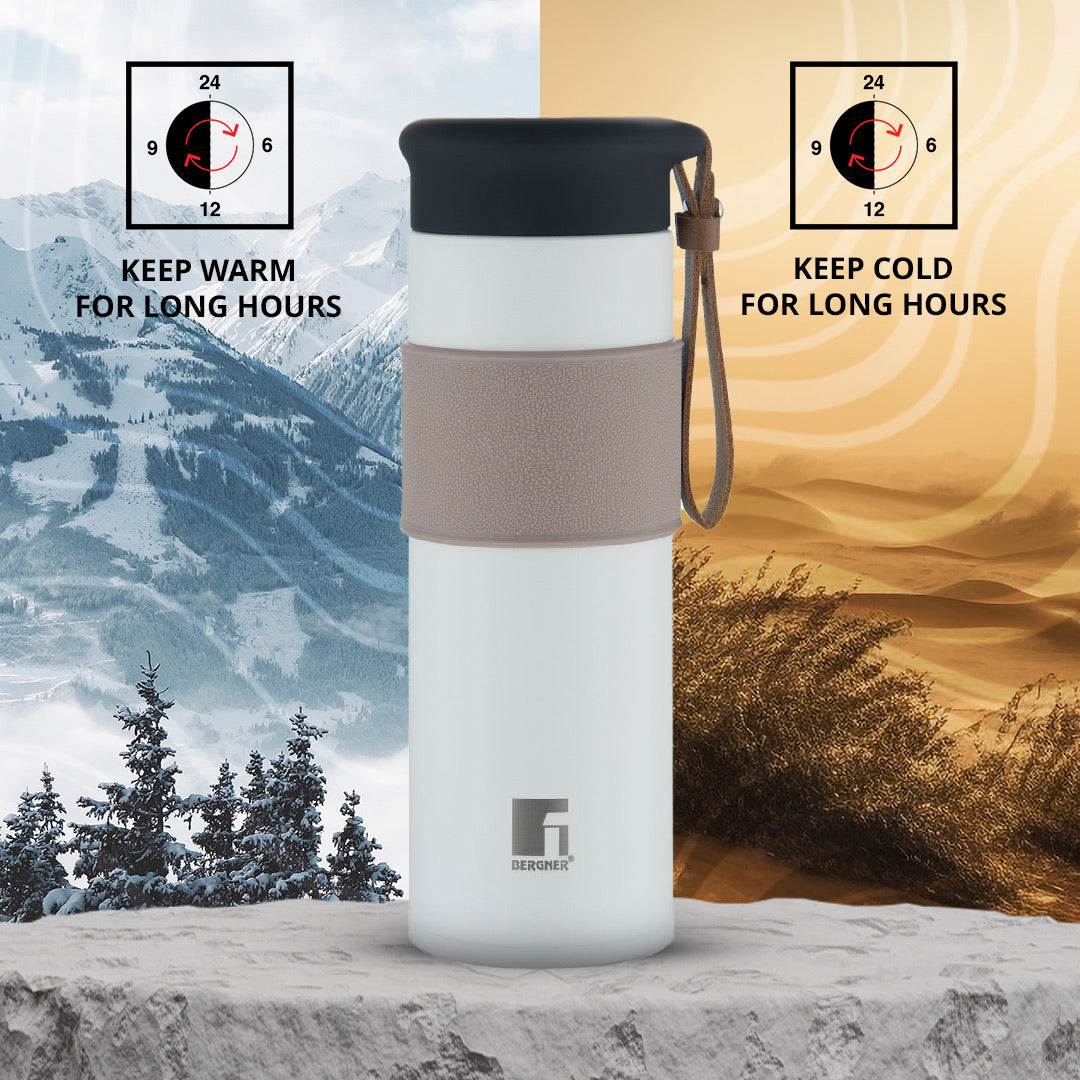 Walking Mountain Mist Thermosteel Hot and Cold 450ml Flask - White
