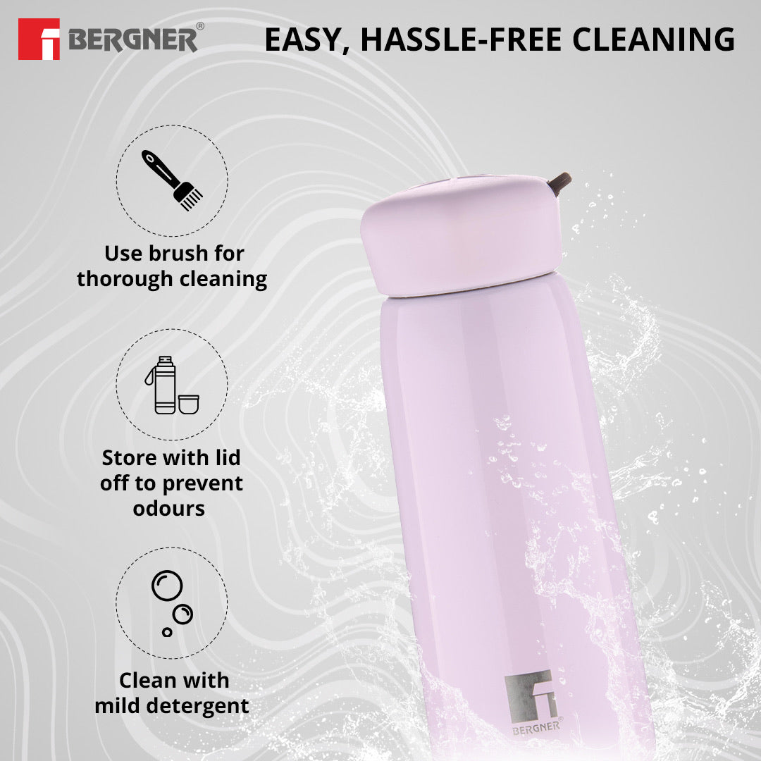 Bergner Walking LilyLuxe Thermosteel Hot and Cold 400ml Flask, Double Walled Bottle - Pink
