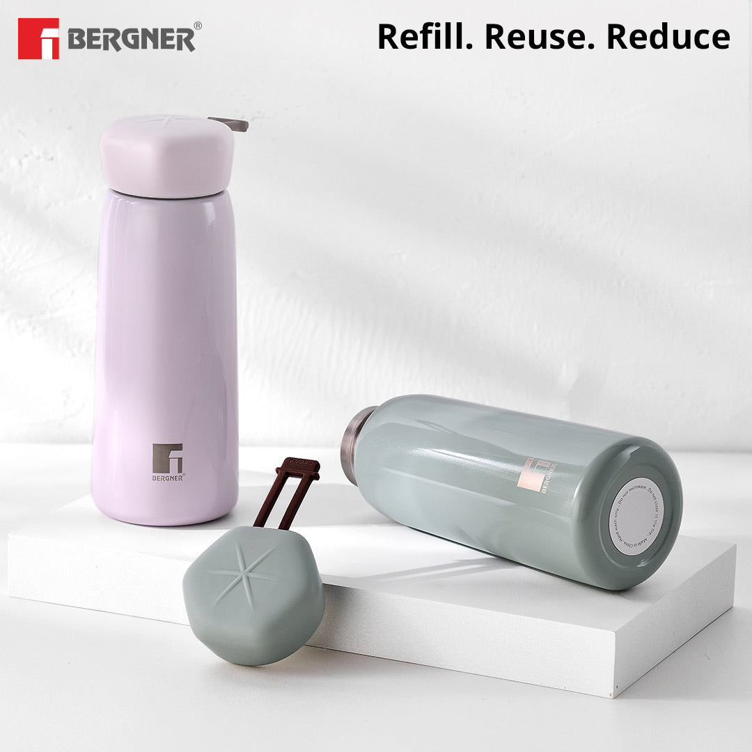 Bergner Walking LilyLuxe Thermosteel Hot and Cold 400ml Flask, Double Walled Bottle - Pink