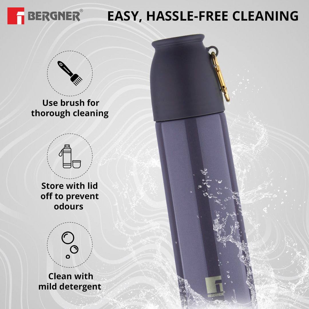 Bergner Walking PearlPotion Thermosteel Hot and Cold 500ml Flask, Double Walled Bottle - Grey