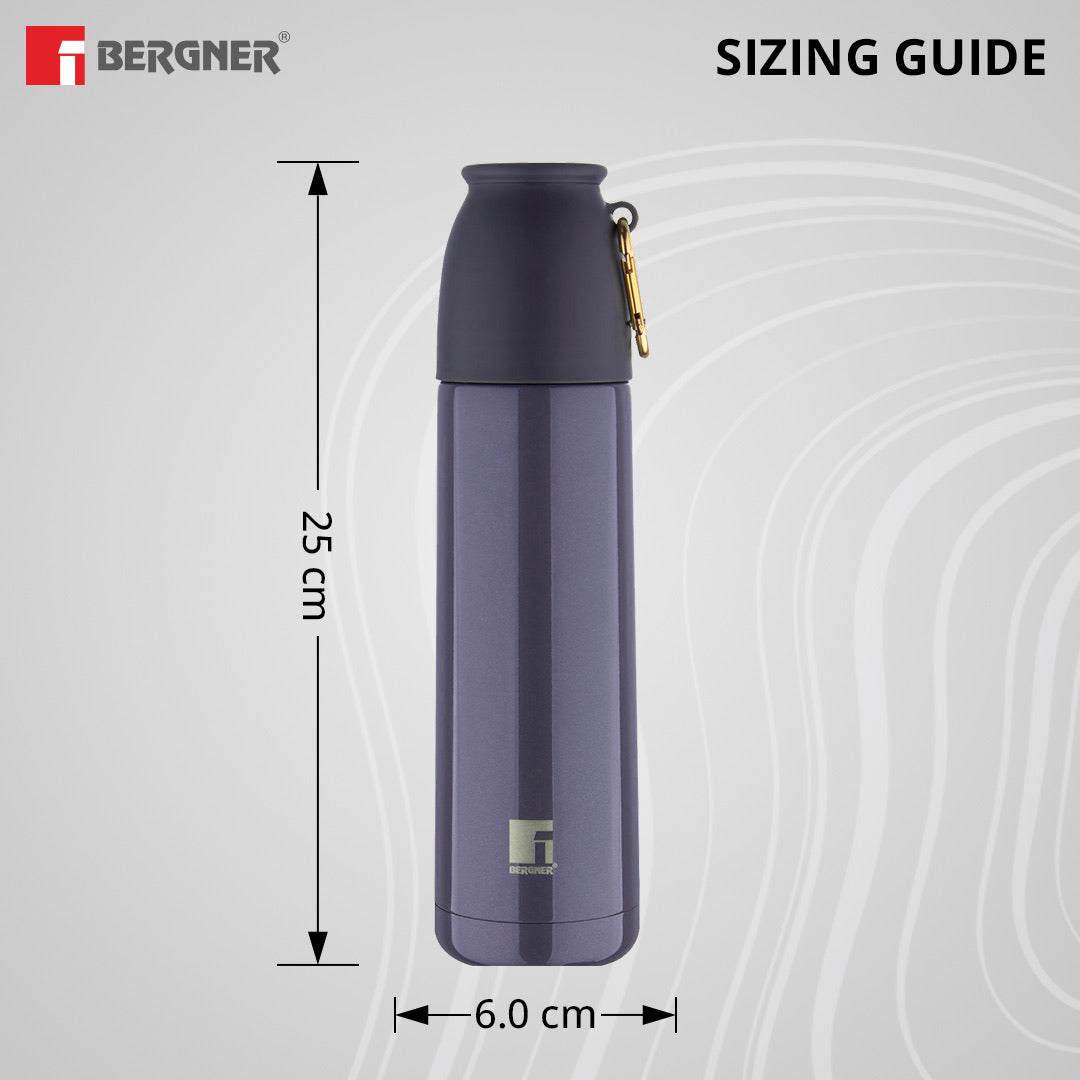 Bergner Walking PearlPotion Thermosteel Hot and Cold 500ml Flask, Double Walled Bottle - Grey
