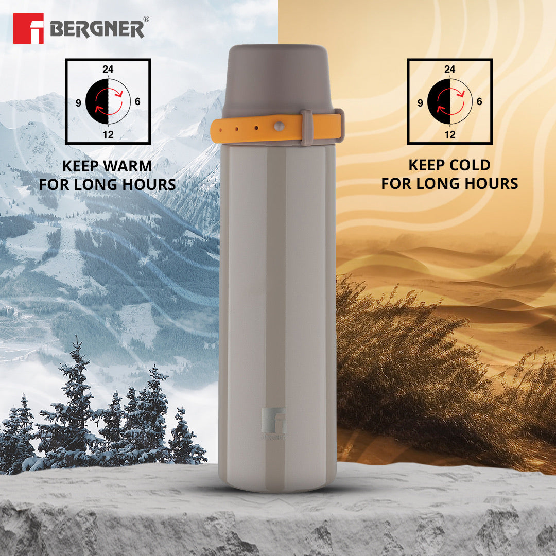 Bergner Walking Stile Thermosteel Hot and Cold, Double Walled Bottle - Brown