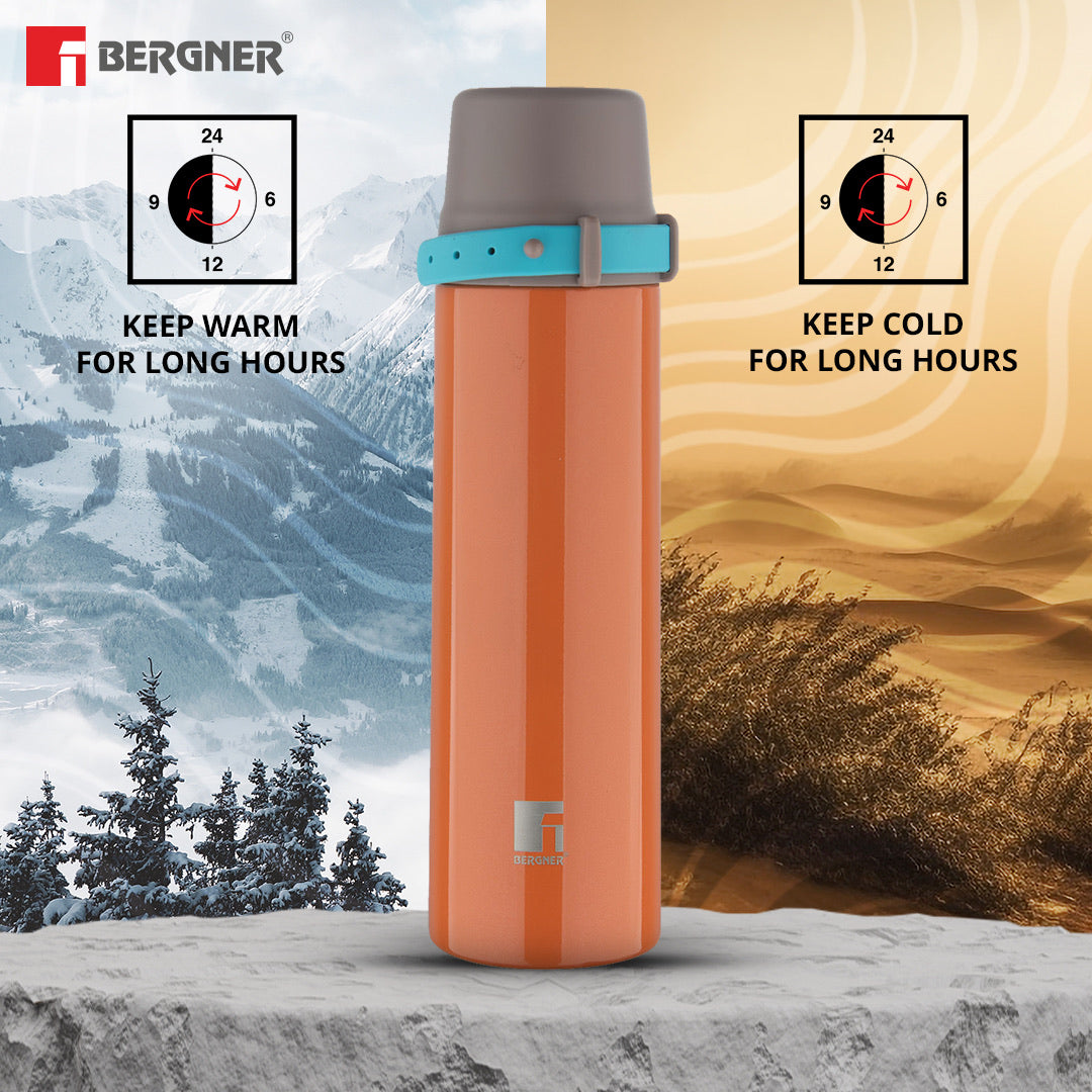 Bergner Walking Stile Thermosteel Hot and Cold, Double Walled Bottle - Orange