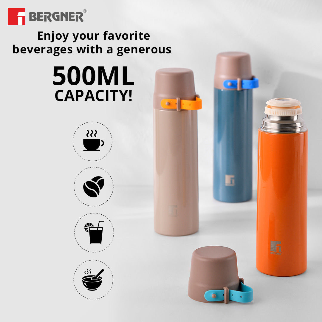 Bergner Walking Stile Thermosteel Hot and Cold, Double Walled Bottle - Orange