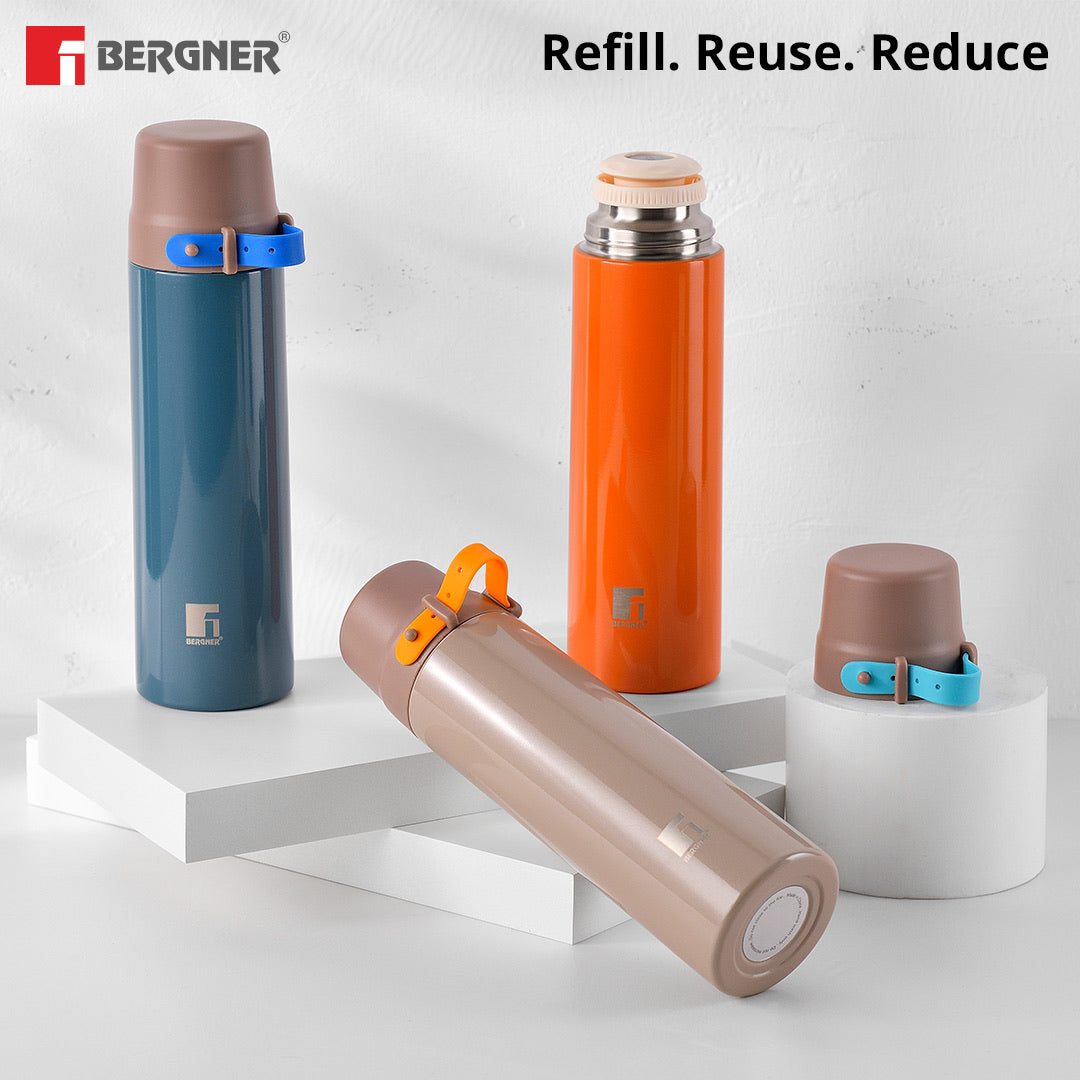 Bergner Walking Stile Thermosteel Hot and Cold, Double Walled Bottle - Orange