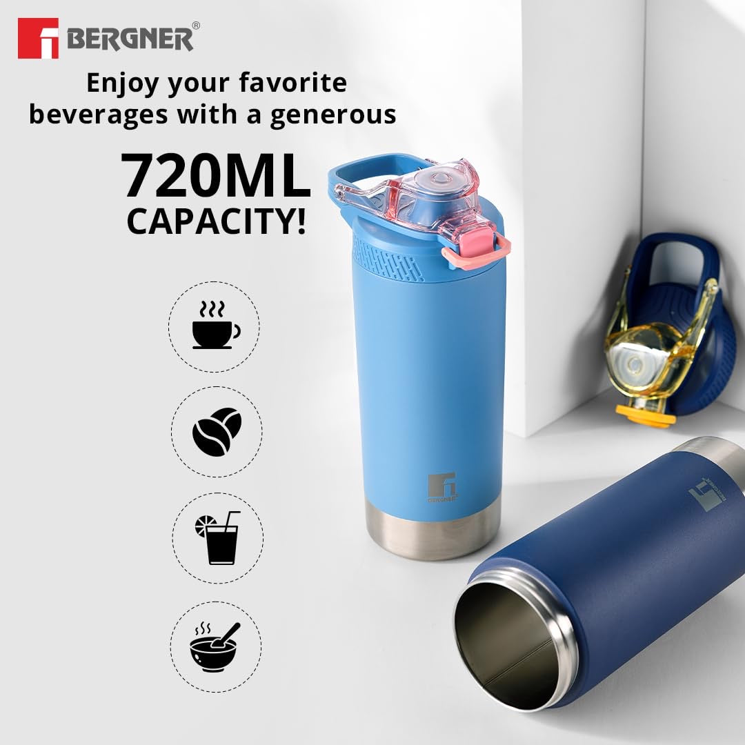 Walking Gymmate Alpha Thermosteel Hot and Cold Bottle, 720ml Flask - Light Blue