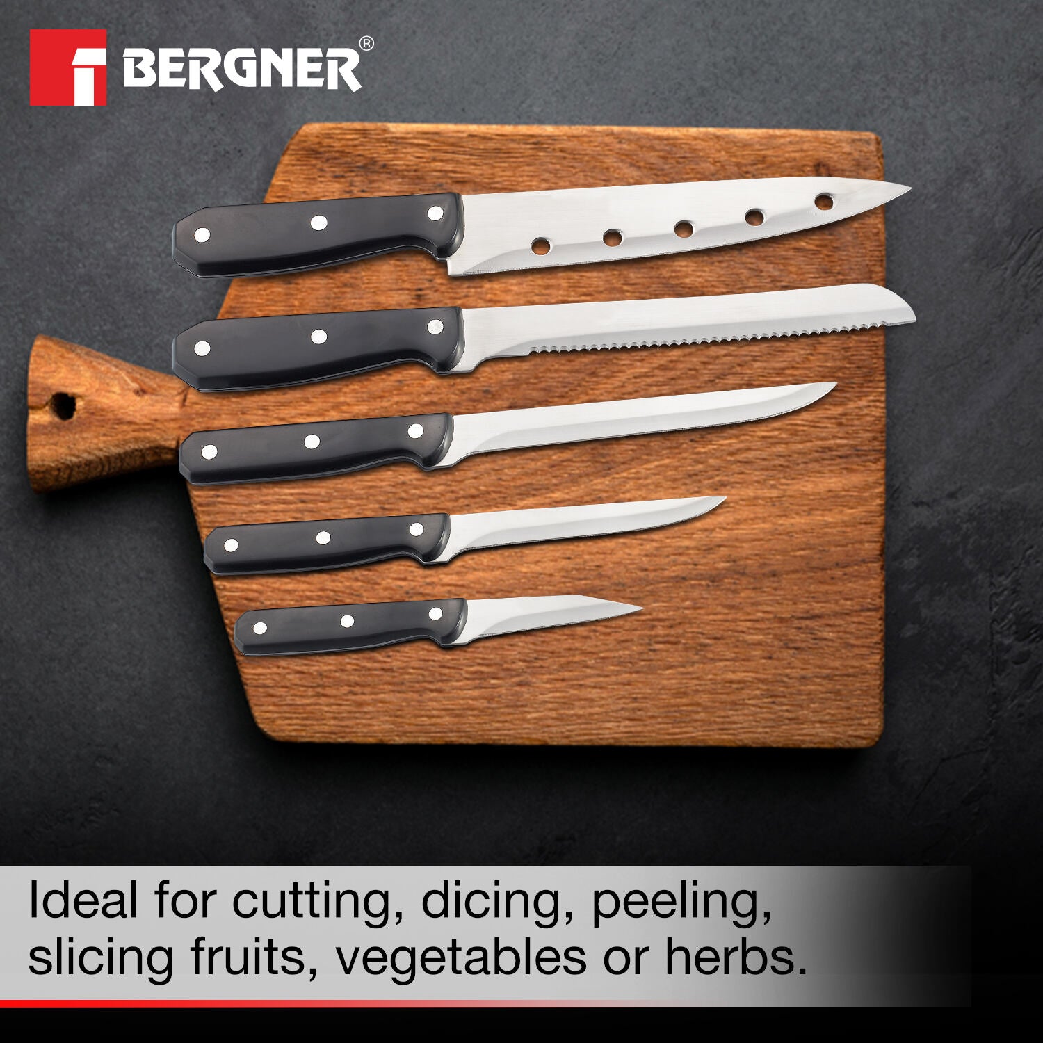 Shark Stainless Steel 8 Pcs Knife Set - Knives with Wooden Block, Durable and Sharp Blade, Soft Touch Handle