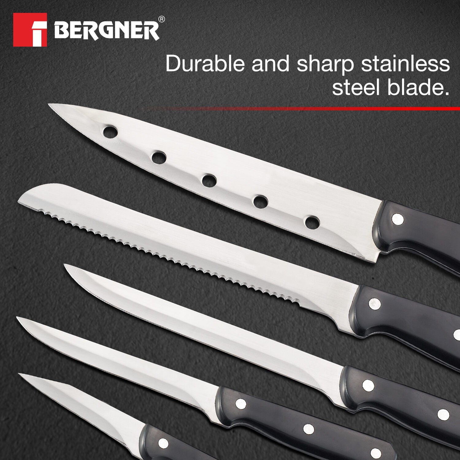 Shark Stainless Steel 8 Pcs Knife Set - Knives with Wooden Block, Durable and Sharp Blade, Soft Touch Handle