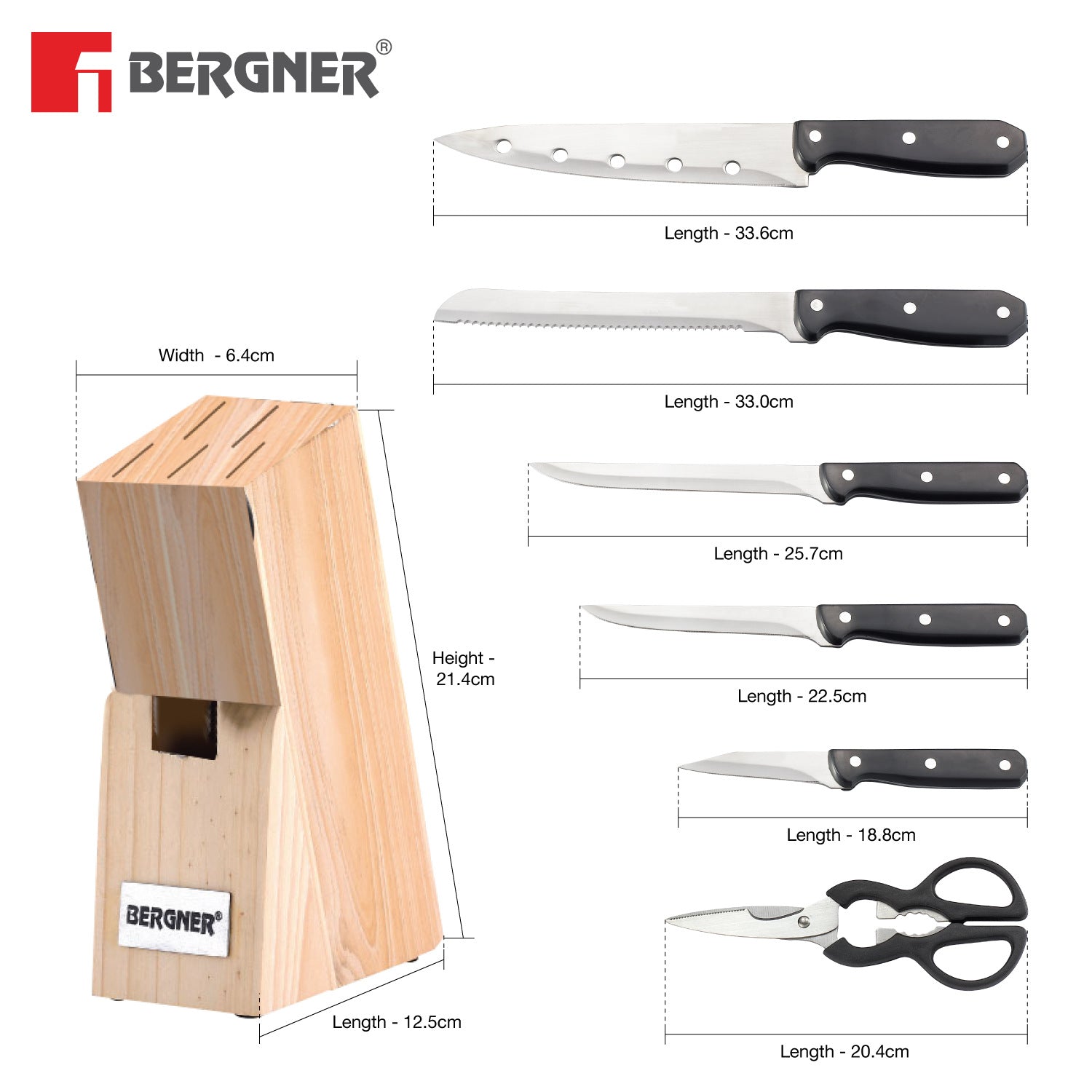 Shark Stainless Steel 8 Pcs Knife Set - Knives with Wooden Block, Durable and Sharp Blade, Soft Touch Handle