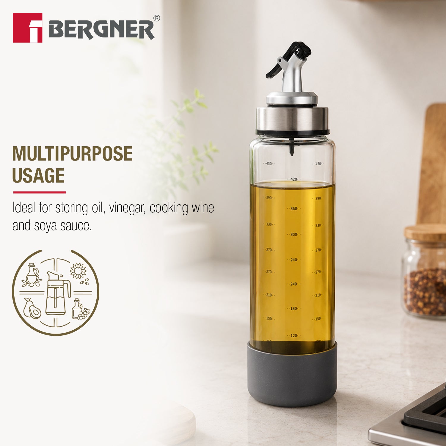 Borosilicate Glass Oil Dispenser (500ml) with Spout Pour
