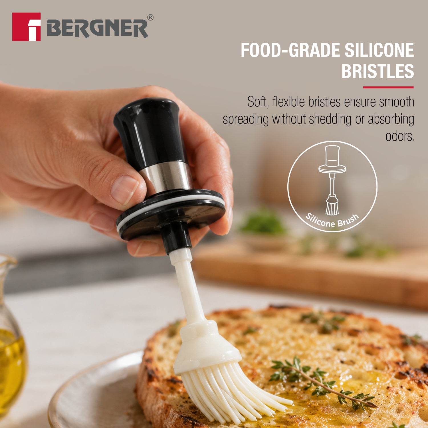 Bergner Glass Oil Dispenser (260ml) with Silicone Brush