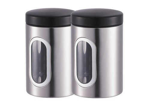 Kitchen Storage Metallic Canister with Transparent Window, Set of 2