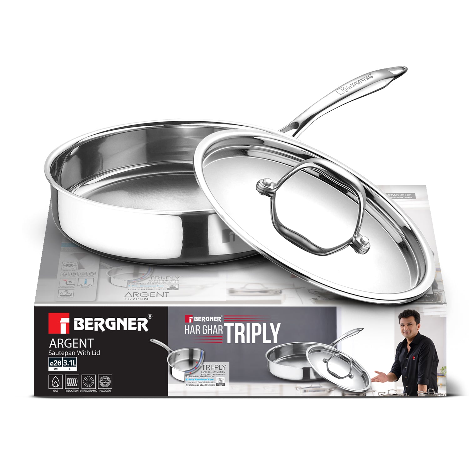 Argent Tri-Ply Stainless Steel Sautepan - Induction Bottom