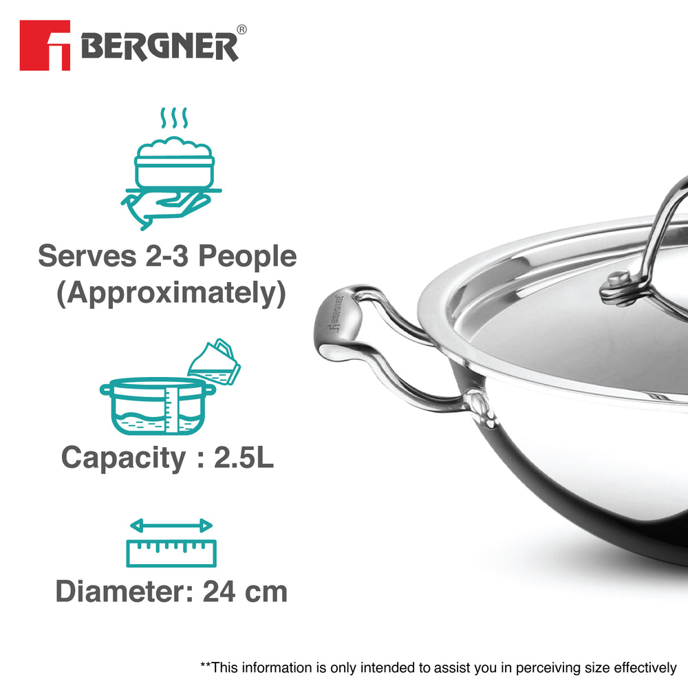 Argent Tri-Ply Stainless Steel Kadai