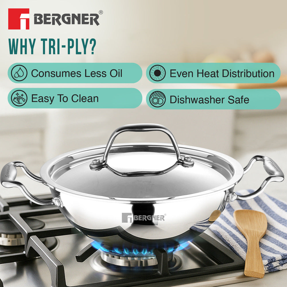 Argent Tri-Ply Stainless Steel Kadai