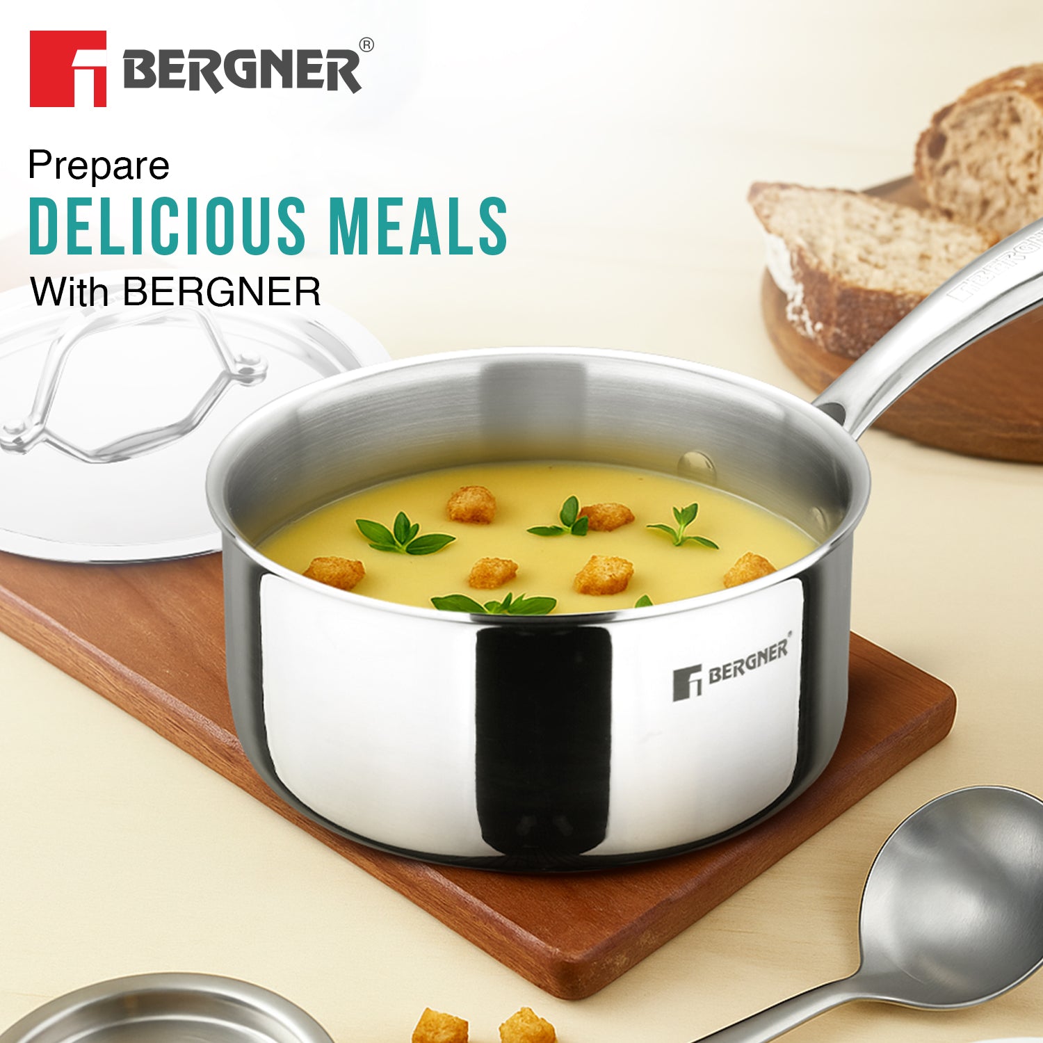 Argent 20cm Triply Saucepan/ Teapan with Lid with Stay Cool Cast Handle