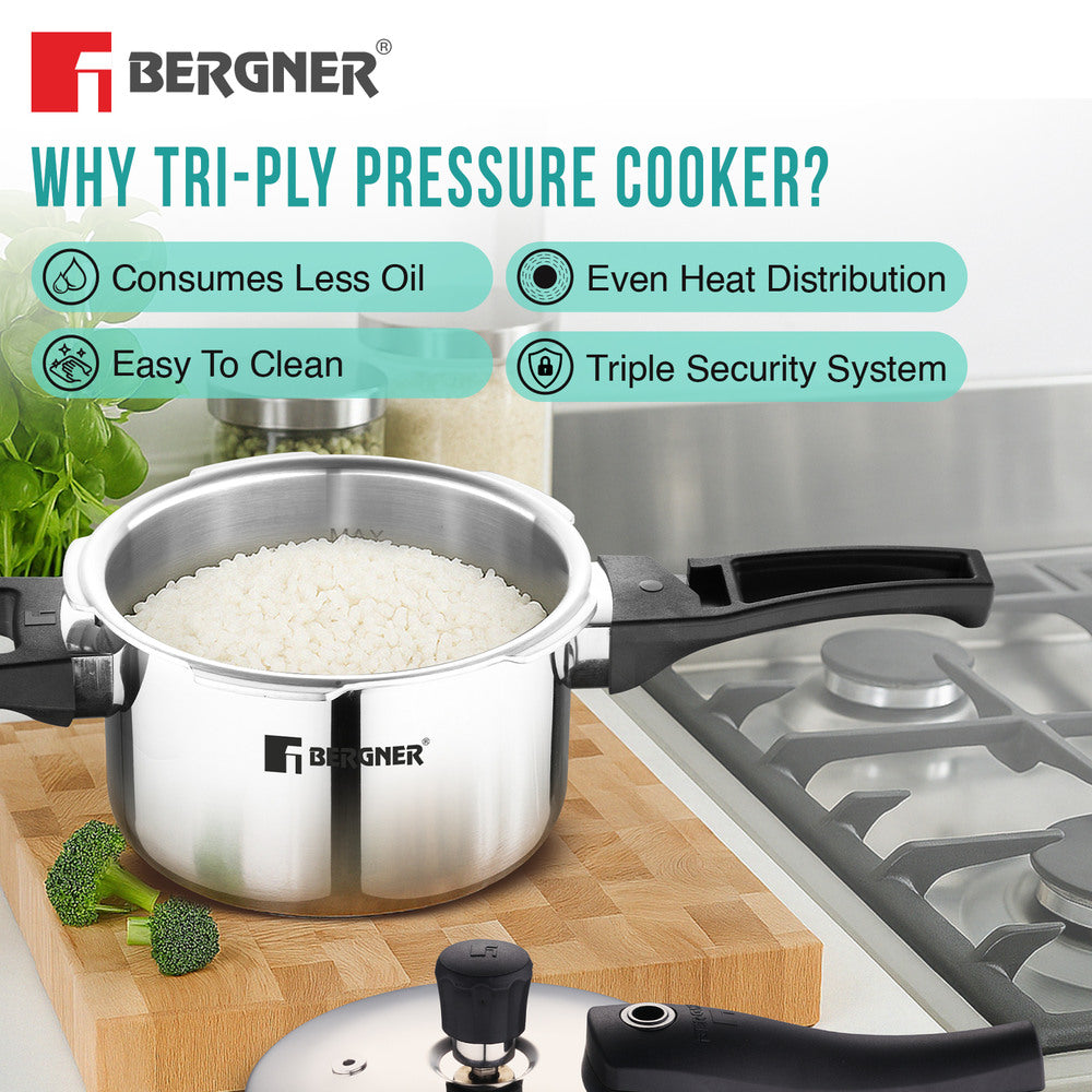 Argent Elements Tri-Ply Stainless Steel Outer Lid Pressure Cooker