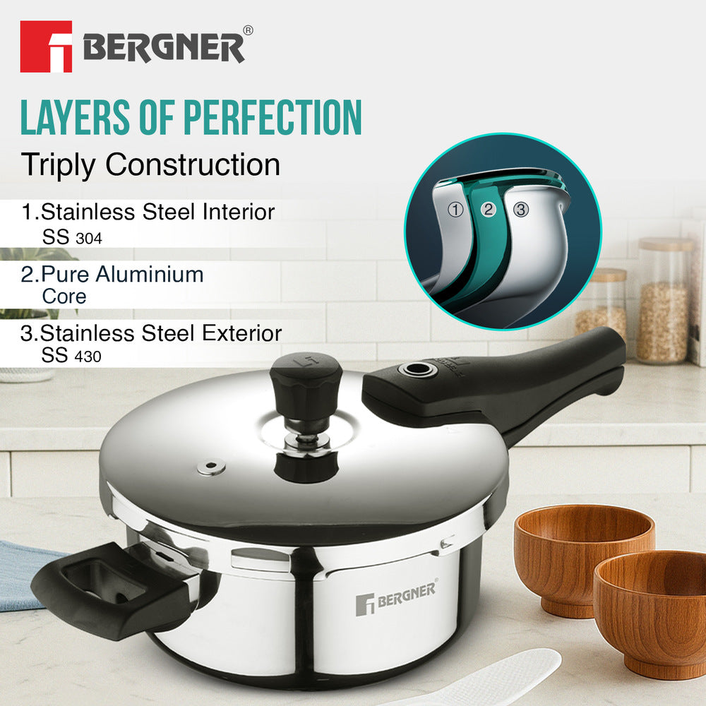 Argent Elements Tri-Ply Stainless Steel Outer Lid Pressure Cooker
