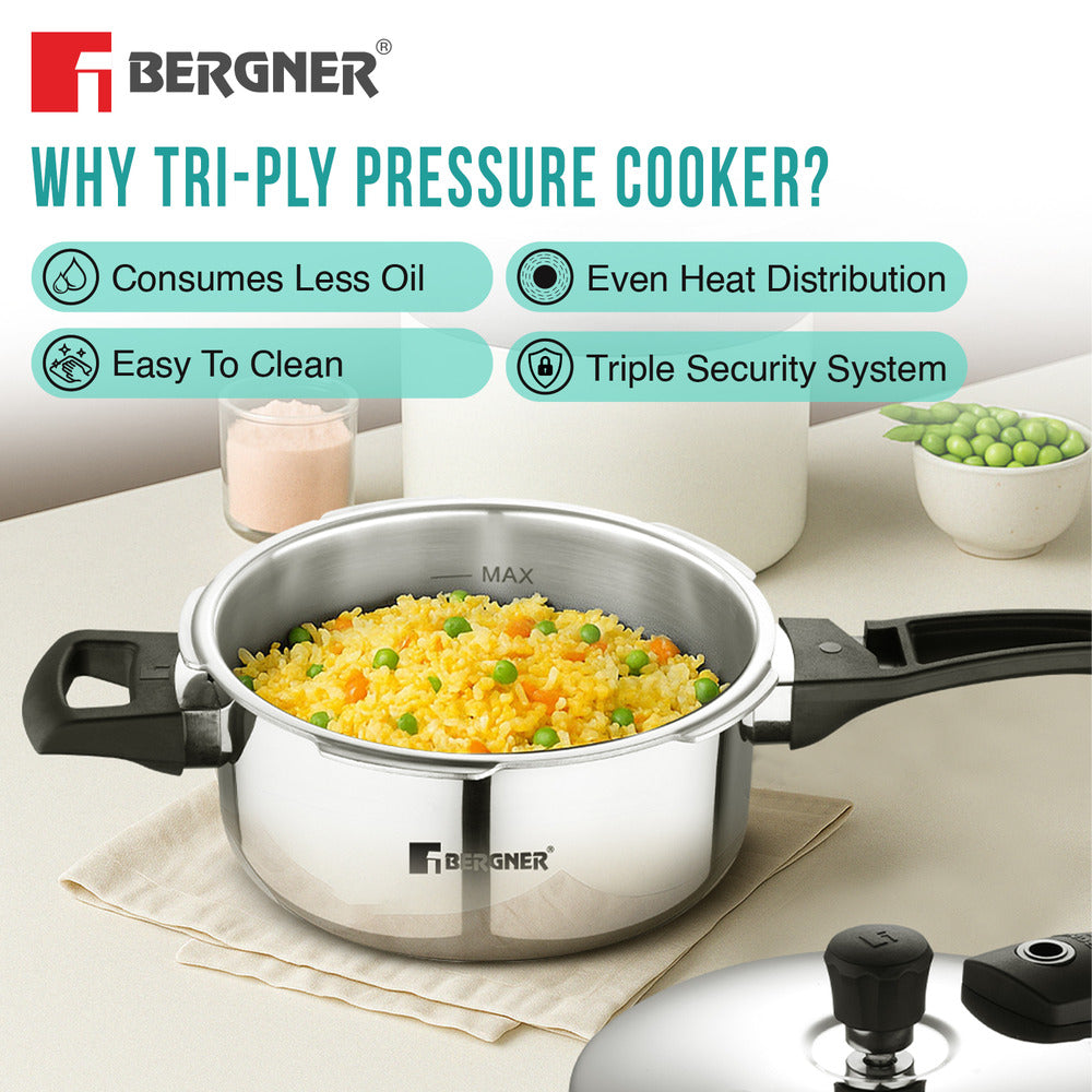 Argent Elements Tri-Ply Stainless Steel Outer Lid Pressure Cooker