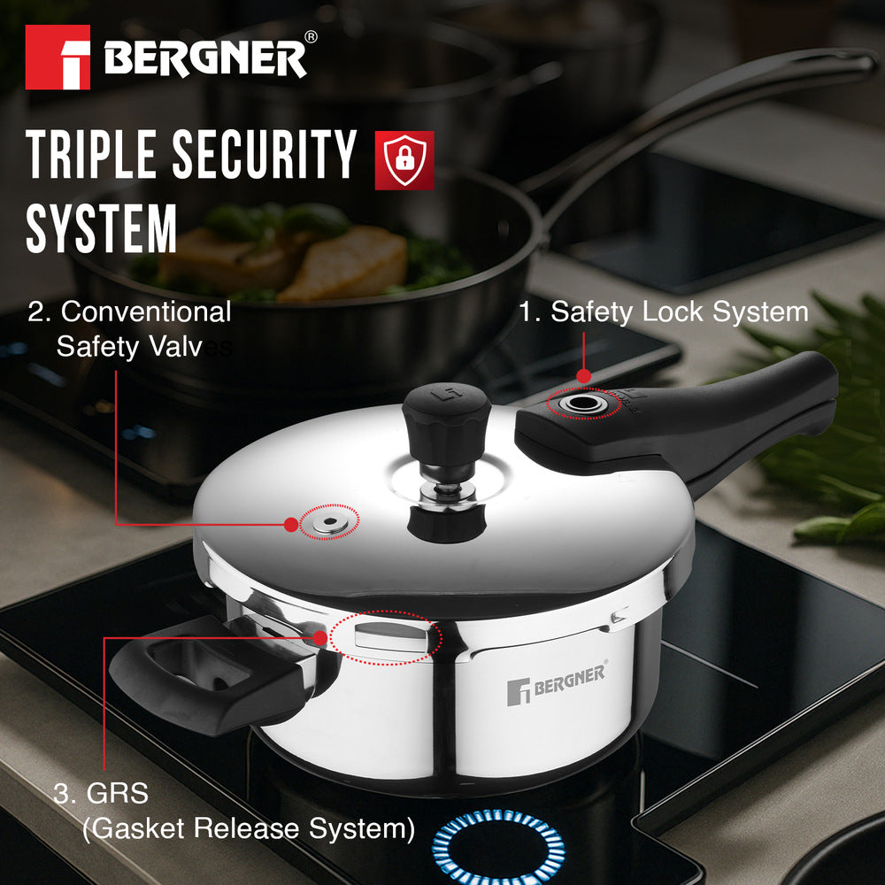 Bergner Argent Elements Tri-Ply Stainless Steel Outer Lid Pressure Pan, Tri-Ply Induction Bottom