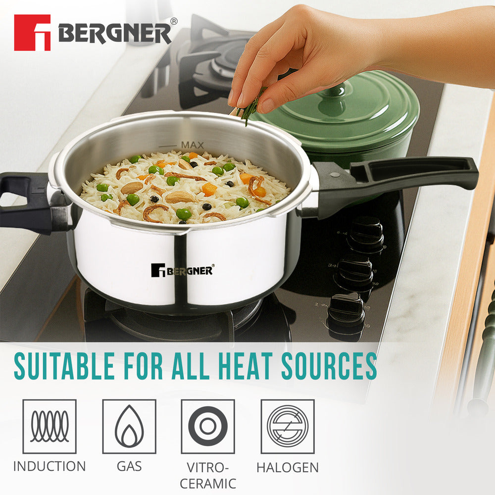 Bergner Argent Elements Tri-Ply Stainless Steel Outer Lid Pressure Pan, Tri-Ply Induction Bottom