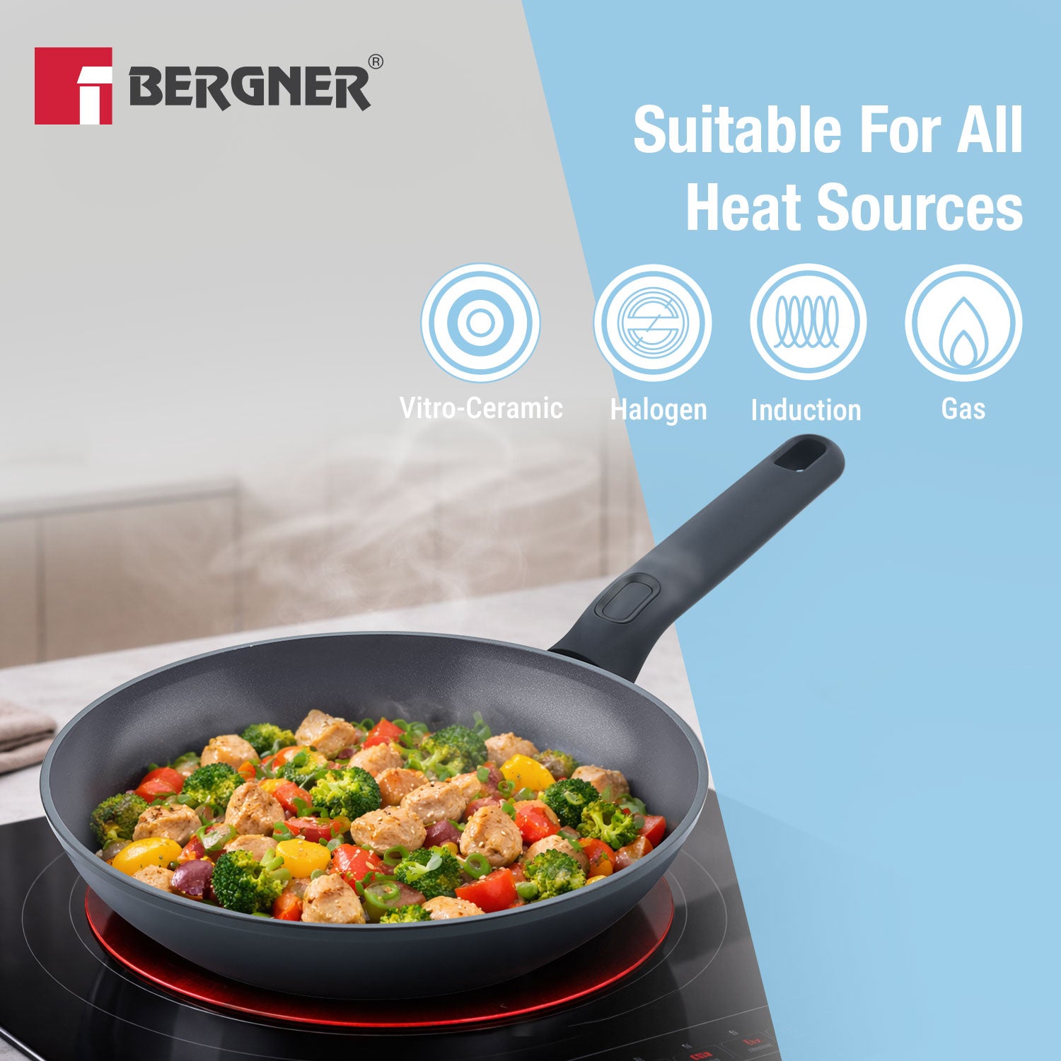 Jade 24cm Frypan with Glass Lid, Ceramic Non-Stick Coating - Induction